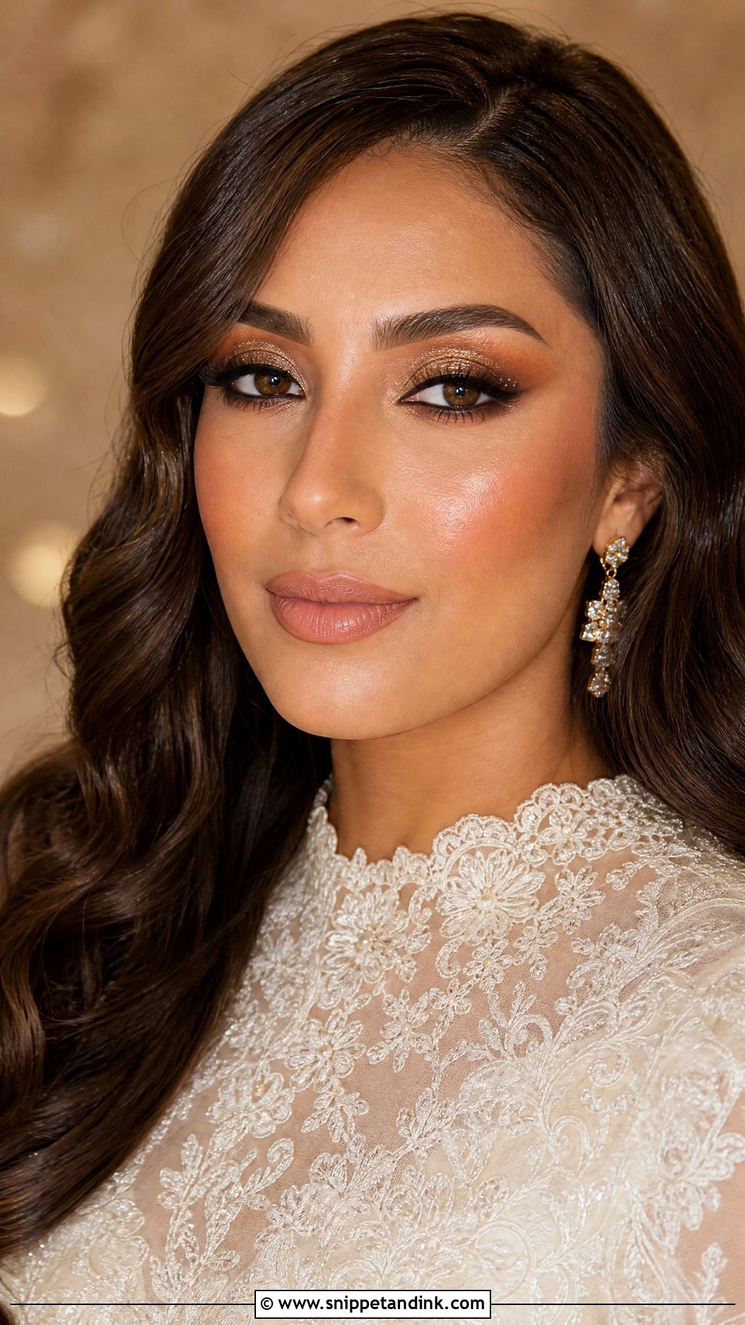 Golden Bridal Makeup With Nude Lip - Snippet and Ink - 20 Golden Bridal Makeup Ideas