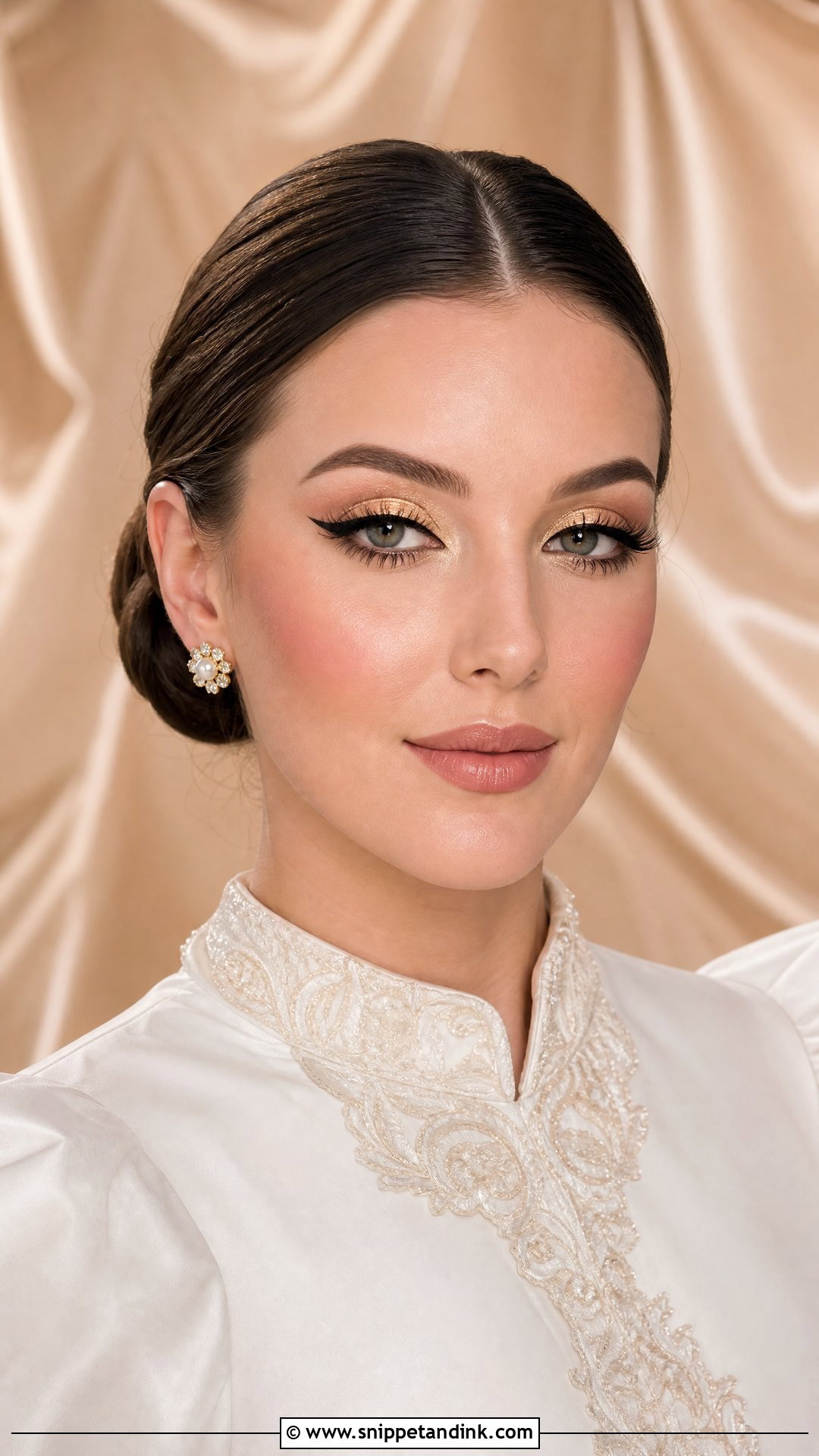 Golden Bridal Makeup With Winged Liner - Snippet and Ink - 20 Golden Bridal Makeup Ideas