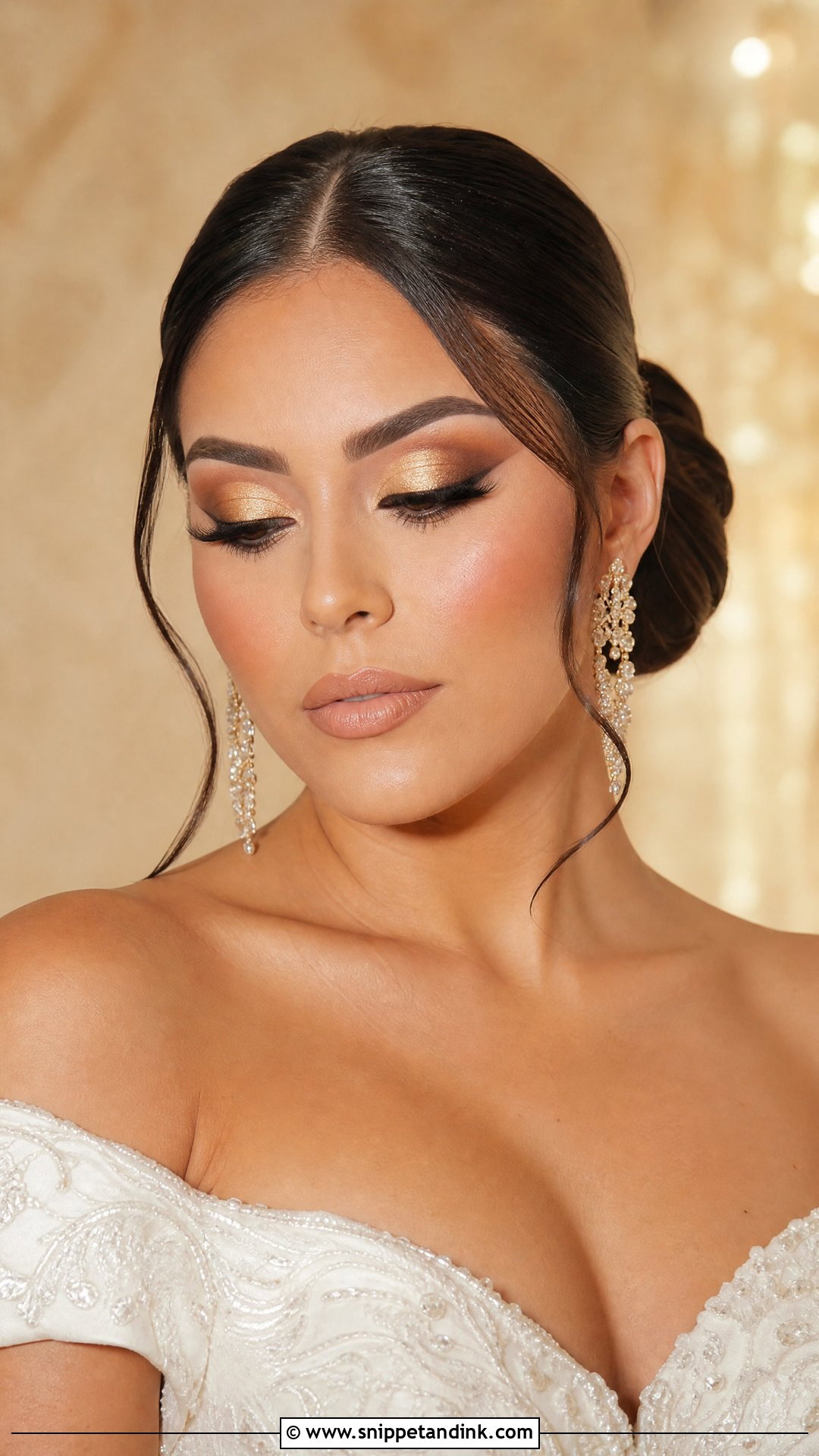 Golden Cut Crease Bridal Makeup - Snippet and Ink - 20 Golden Bridal Makeup Ideas