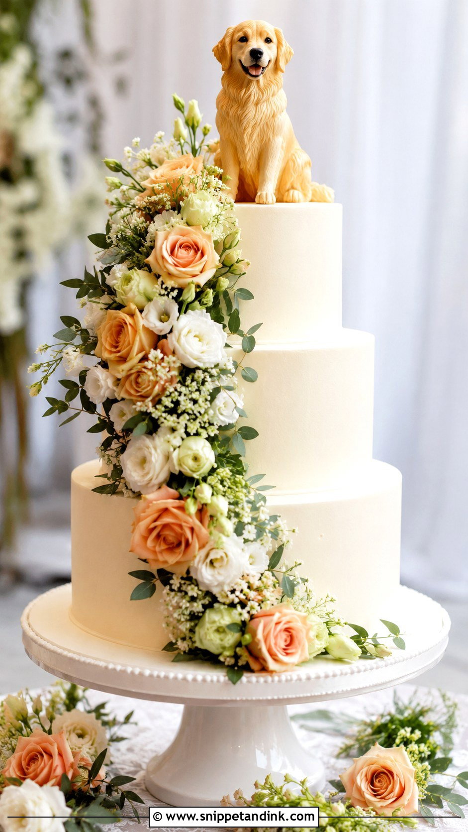 Golden Retriever Wedding Cake With Dog And Flowers - Snippet and Ink - 20 Golden Retriever Wedding Cake Ideas