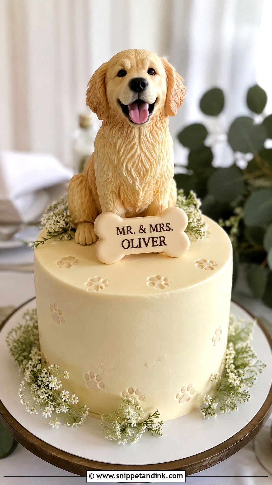 Golden Retriever Wedding Cake With Dog Bone Sign - Snippet and Ink - 20 Golden Retriever Wedding Cake Ideas