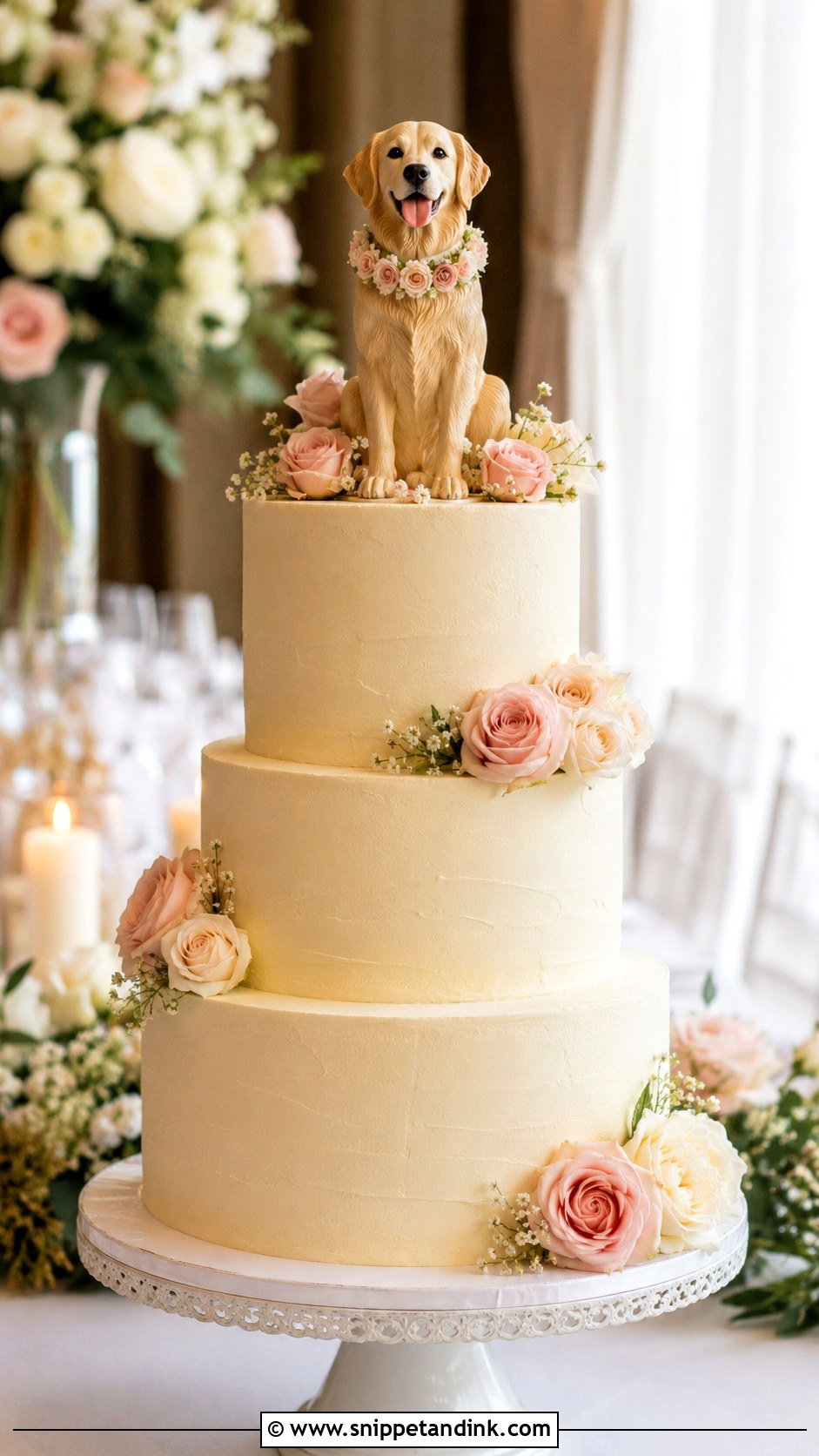 Golden Retriever Wedding Cake With Dog Topper - Snippet and Ink - 20 Golden Retriever Wedding Cake Ideas