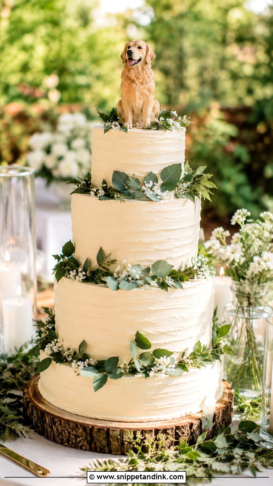 Golden Retriever Wedding Cake With Greenery - Snippet and Ink - 20 Golden Retriever Wedding Cake Ideas