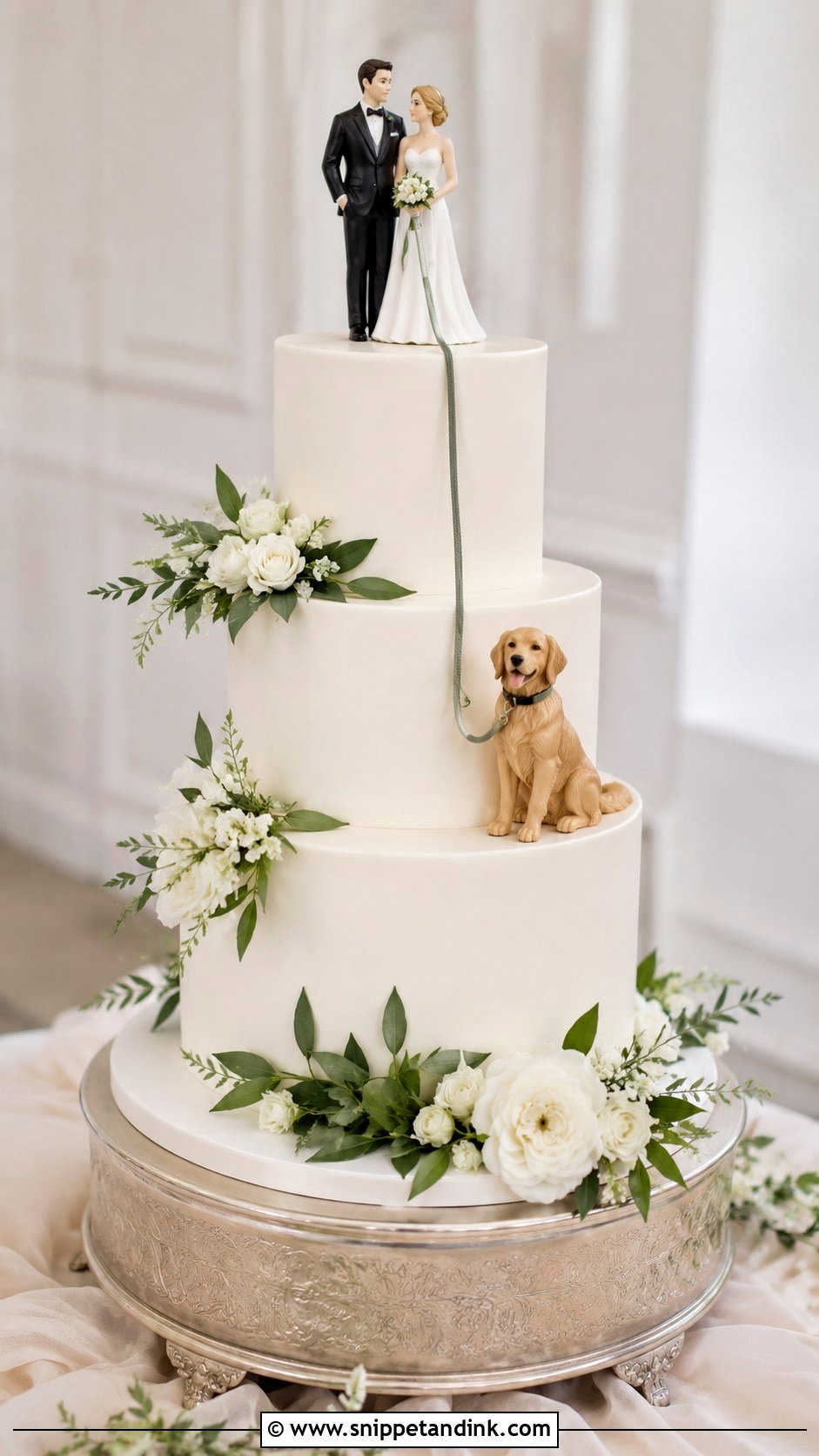 Golden Retriever Wedding Cake With Leash Detail - Snippet and Ink - 20 Golden Retriever Wedding Cake Ideas
