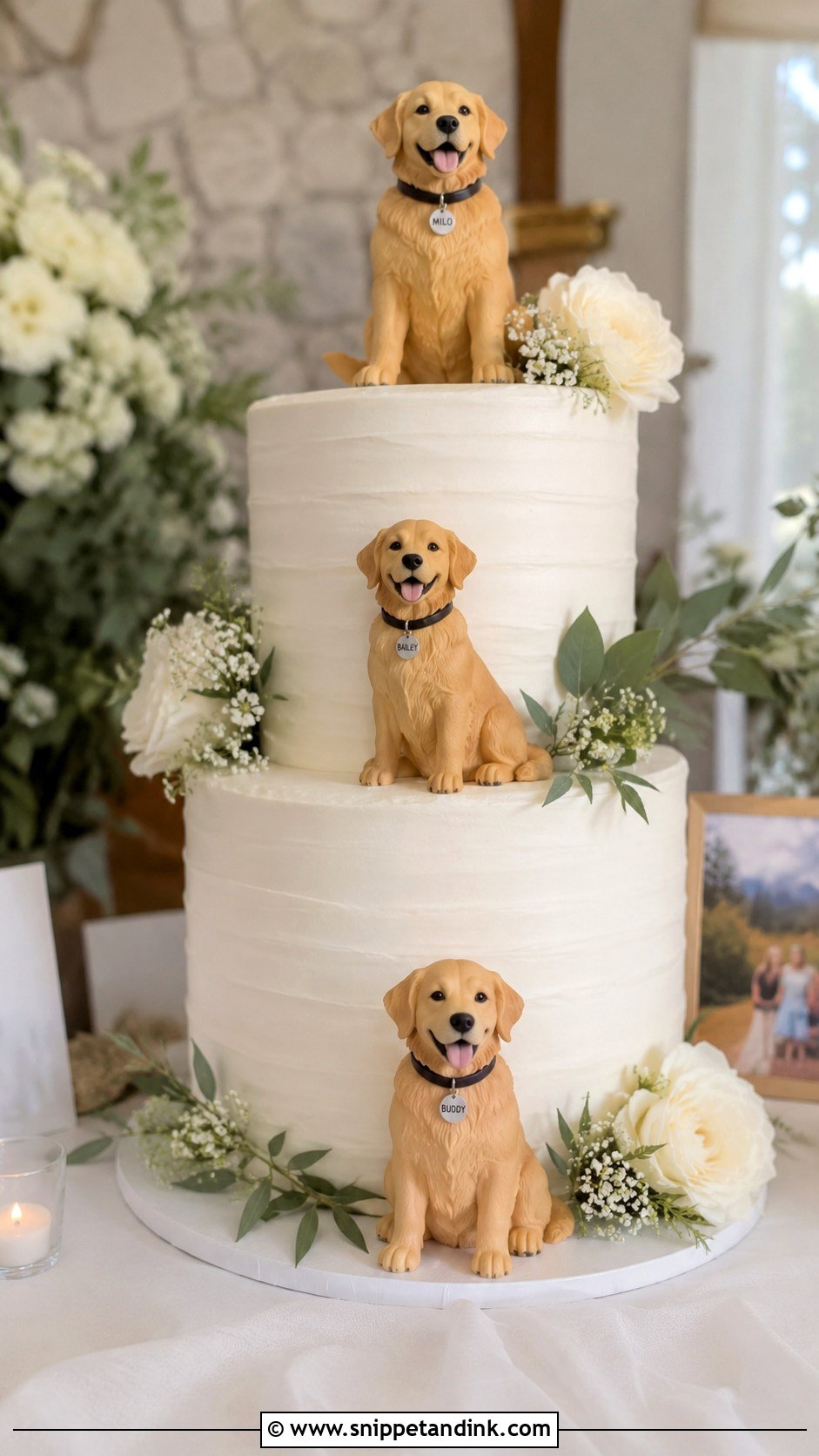 Golden Retriever Wedding Cake With Multiple Dogs - Snippet and Ink - 20 Golden Retriever Wedding Cake Ideas