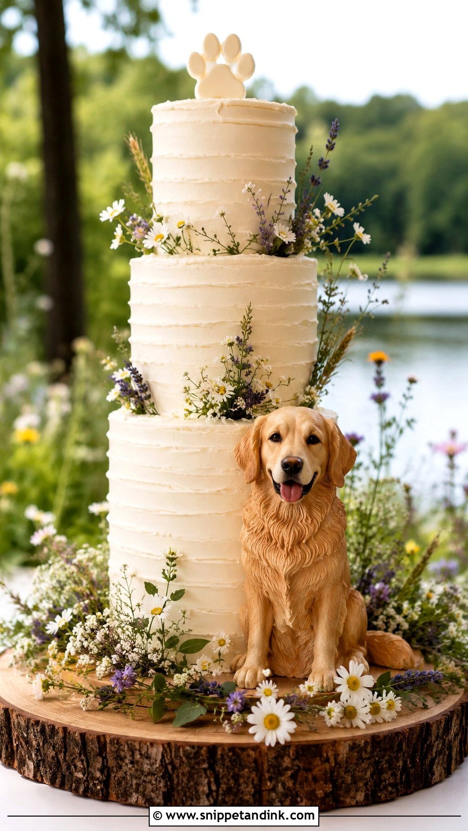 Golden Retriever Wedding Cake With Outdoor Theme - Snippet and Ink - 20 Golden Retriever Wedding Cake Ideas
