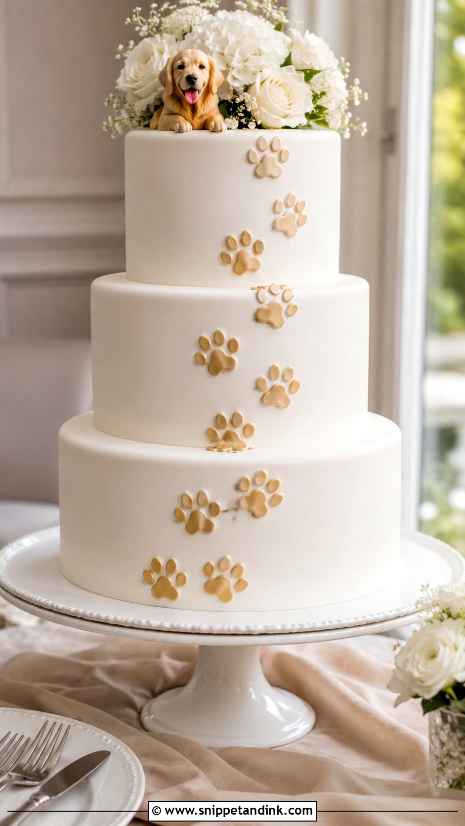 Golden Retriever Wedding Cake With Paw Prints - Snippet and Ink - 20 Golden Retriever Wedding Cake Ideas