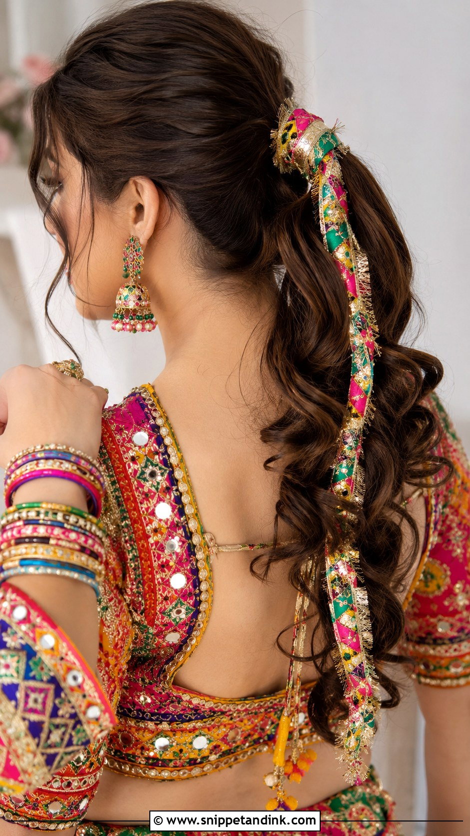 Gota Patti Ribbon Ponytail - Snippet and Ink - 20 Indian Wedding Ponytail Hairstyles