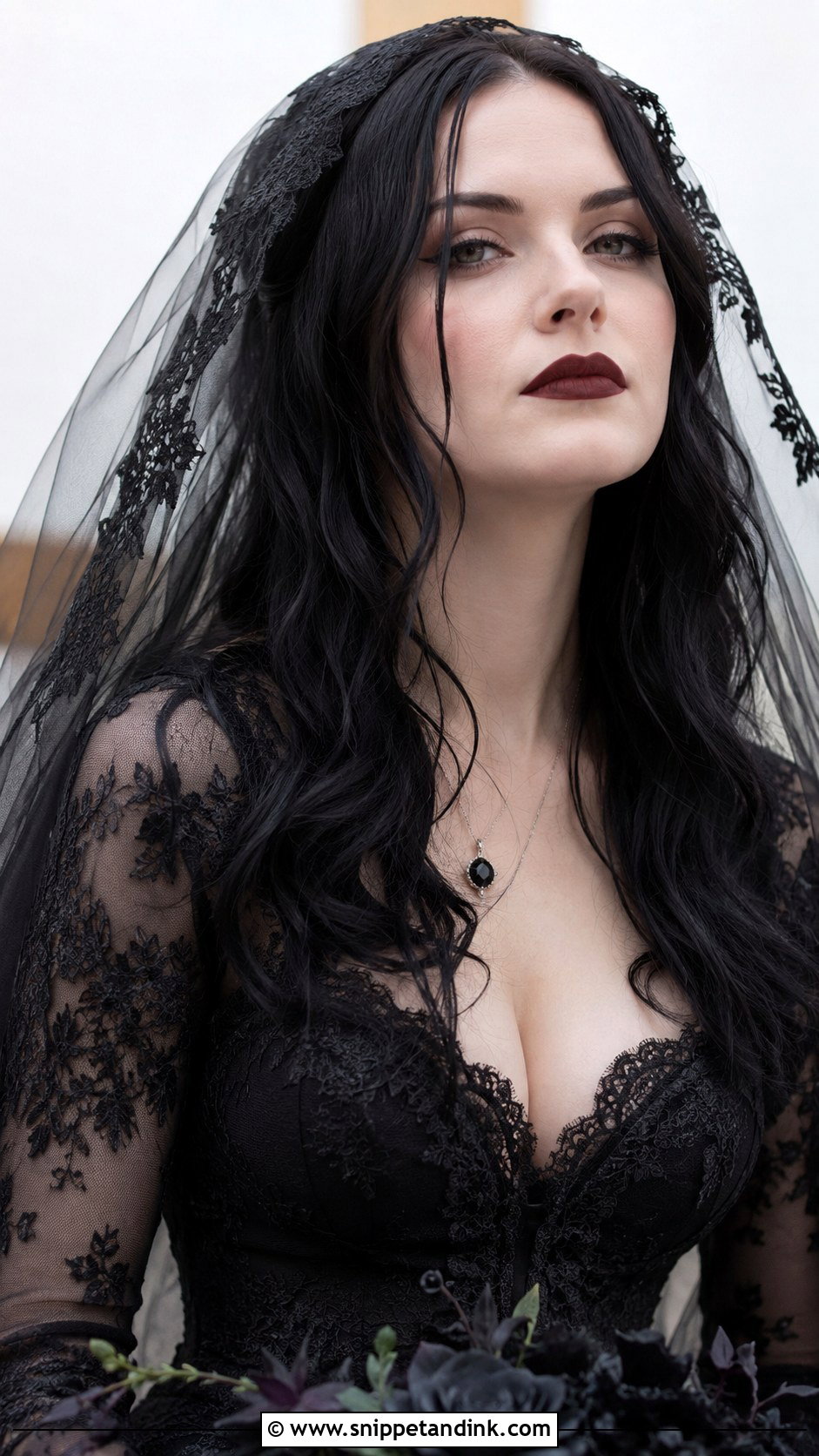 Goth Wedding Black Hair With Veil - Snippet and Ink - 20 Goth Wedding Hairstyles