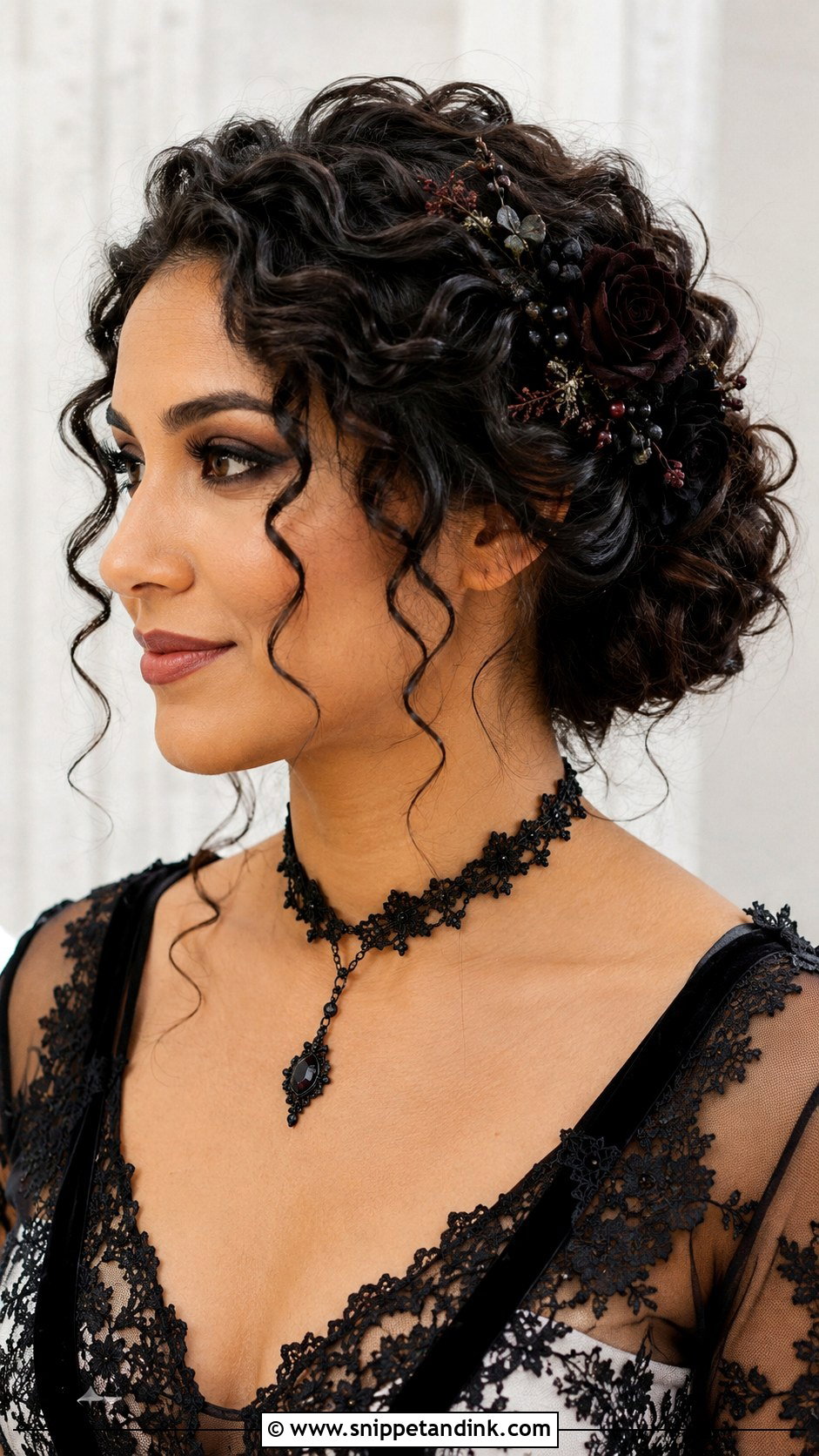 Goth Wedding Curly Updo - Snippet and Ink - 20 Goth Wedding Hairstyles
