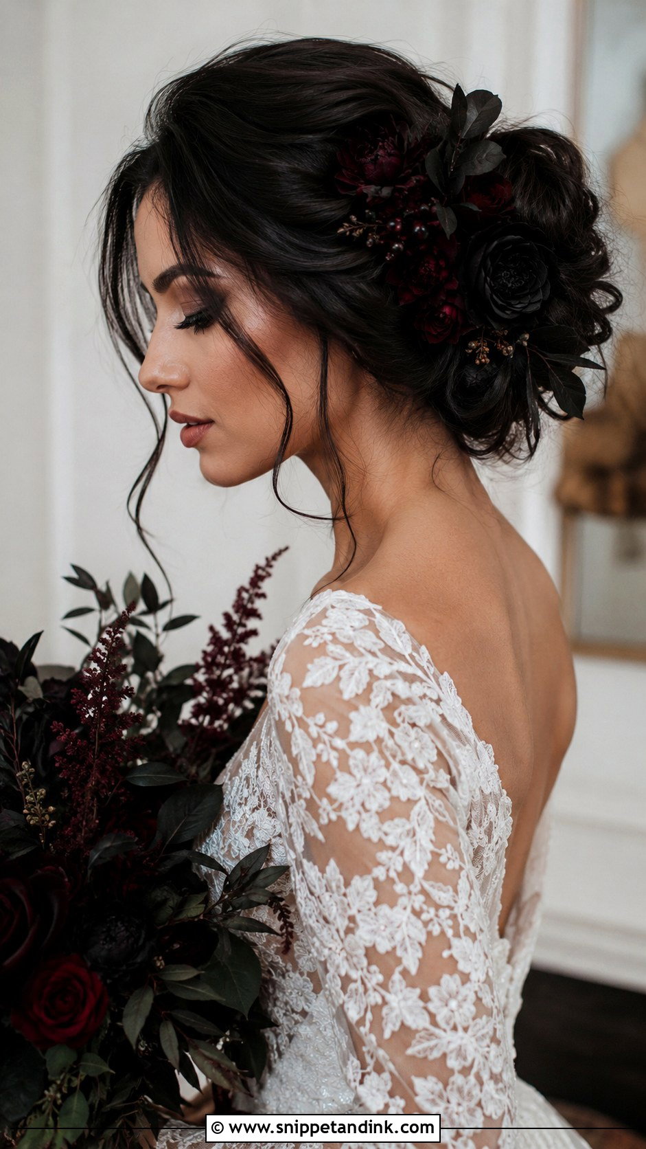 Goth Wedding Hair With Dark Flowers - Snippet and Ink - 20 Goth Wedding Hairstyles