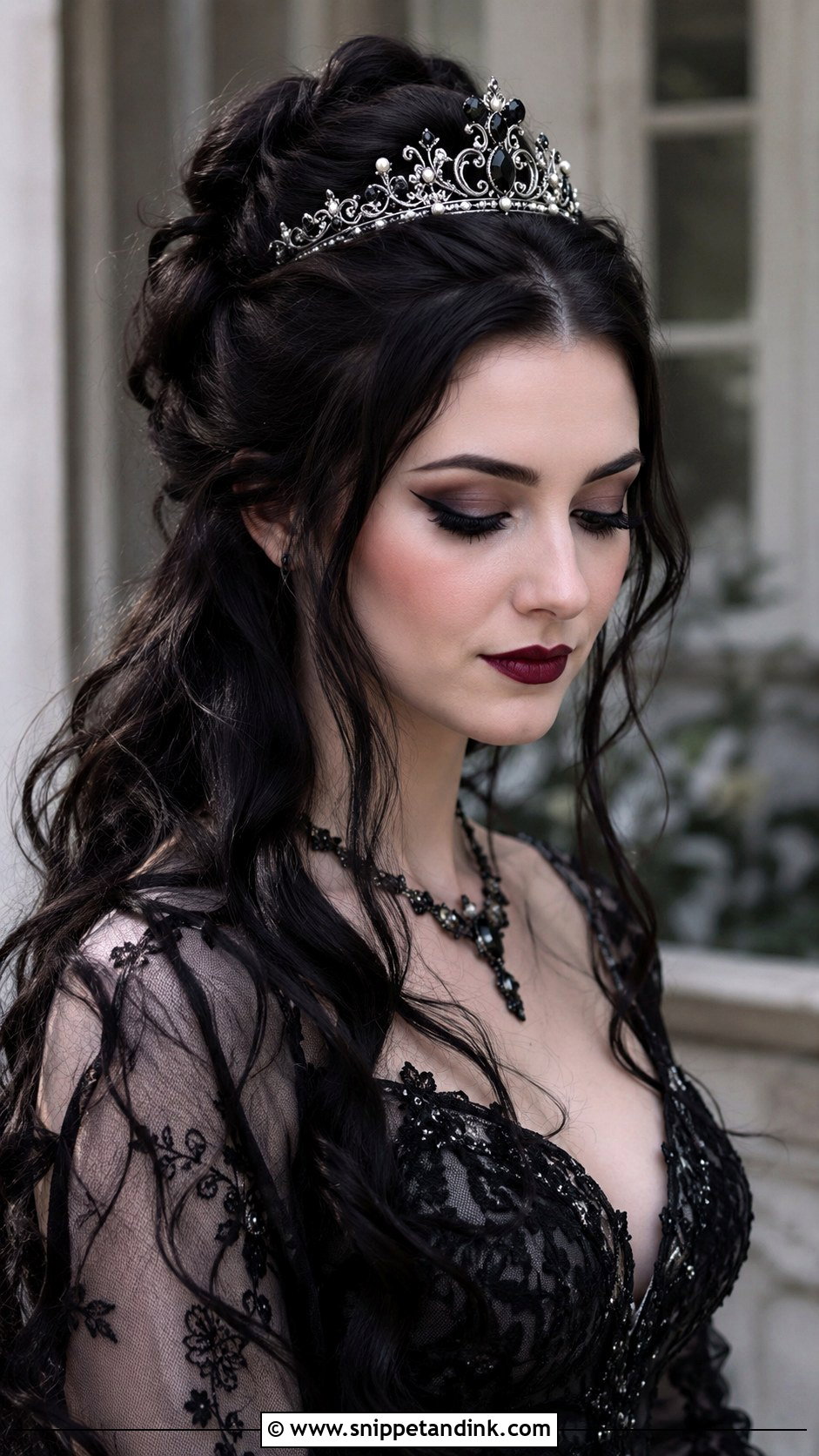 Goth Wedding Hair With Tiara - Snippet and Ink - 20 Goth Wedding Hairstyles