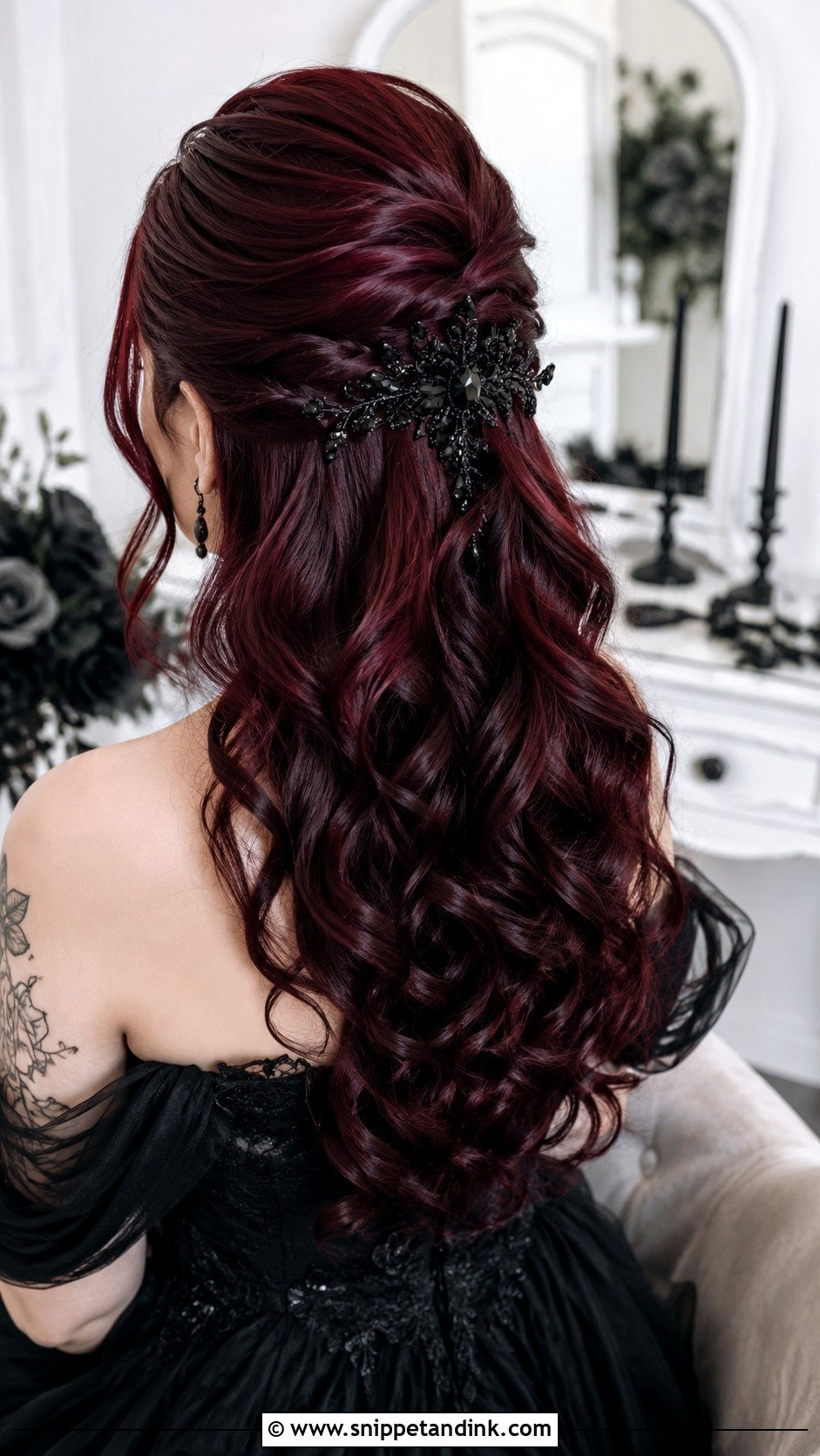 Goth Wedding Half Up Half Down Hair - Snippet and Ink - 20 Goth Wedding Hairstyles