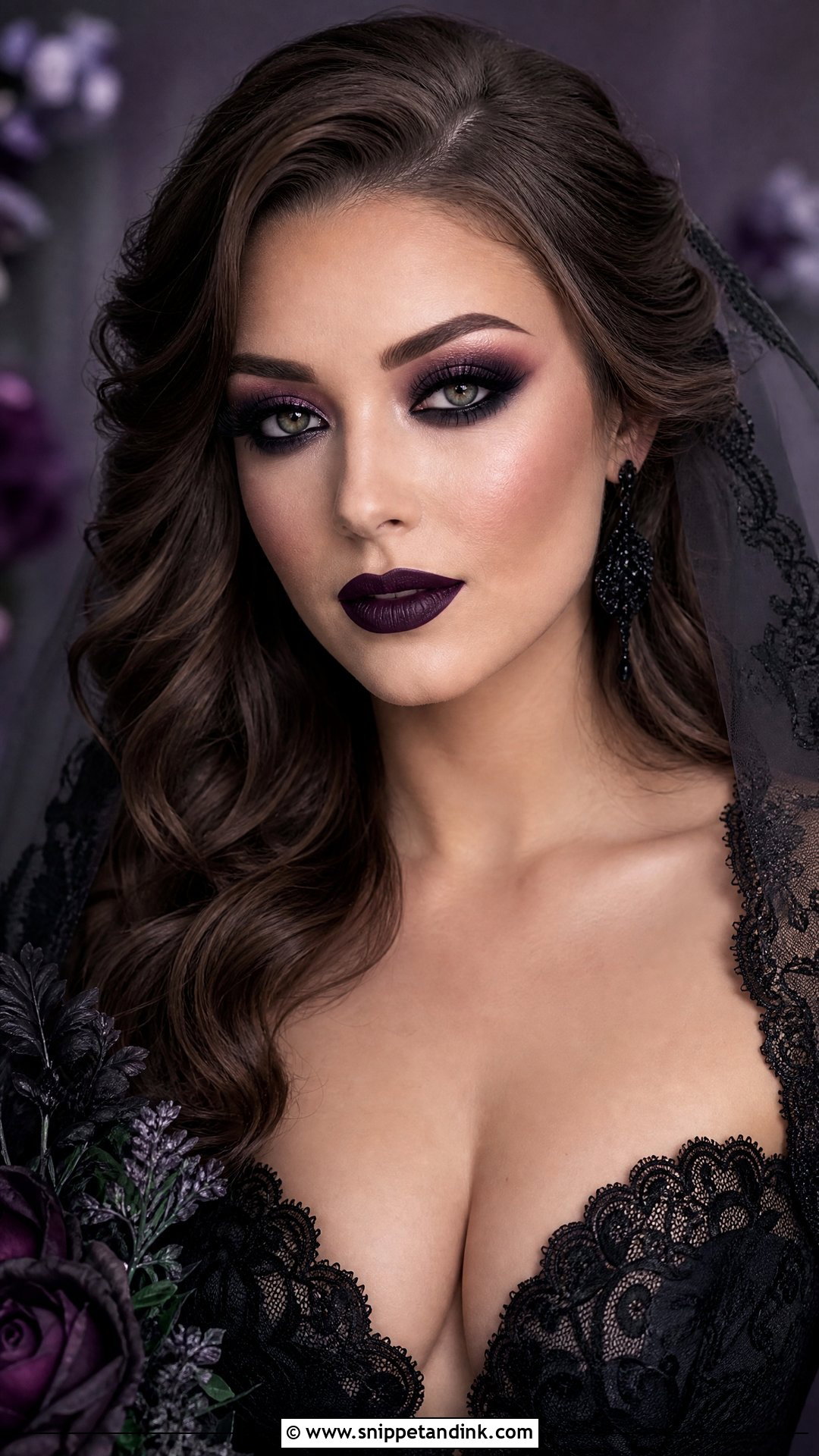 Goth Wedding Makeup With Plum Lips - Snippet and Ink - 25 Goth Wedding Makeup Ideas