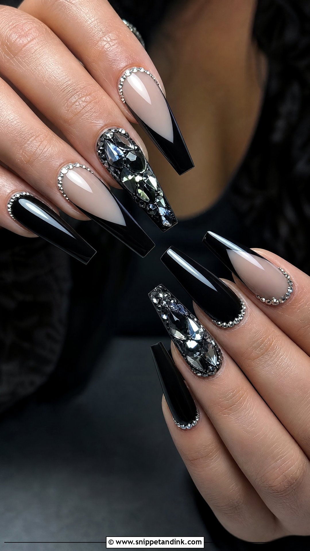Goth Wedding Nails With Rhinestones - Snippet and Ink - 25 Goth Wedding Nails