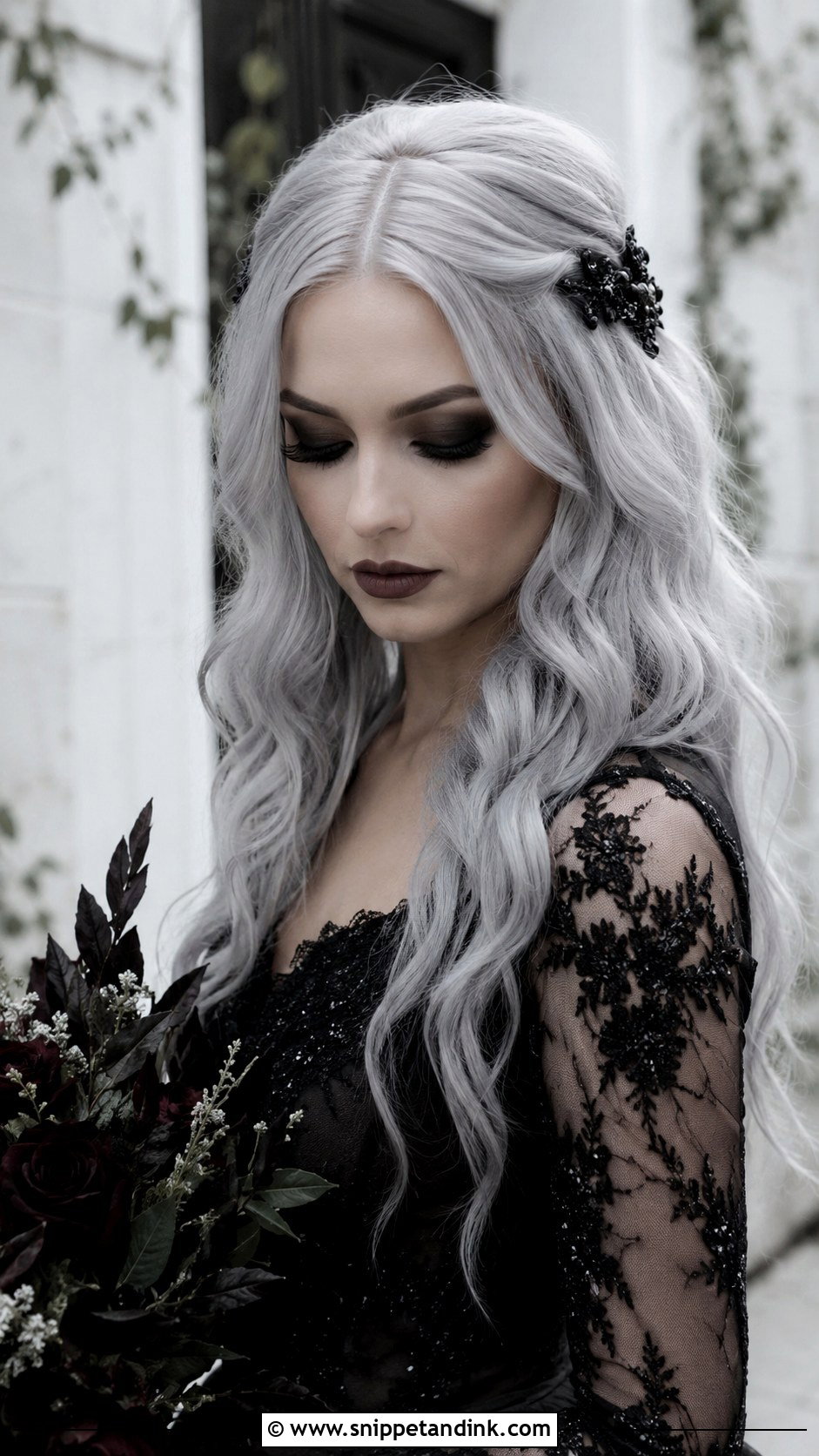 Goth Wedding Silver Hair - Snippet and Ink - 20 Goth Wedding Hairstyles