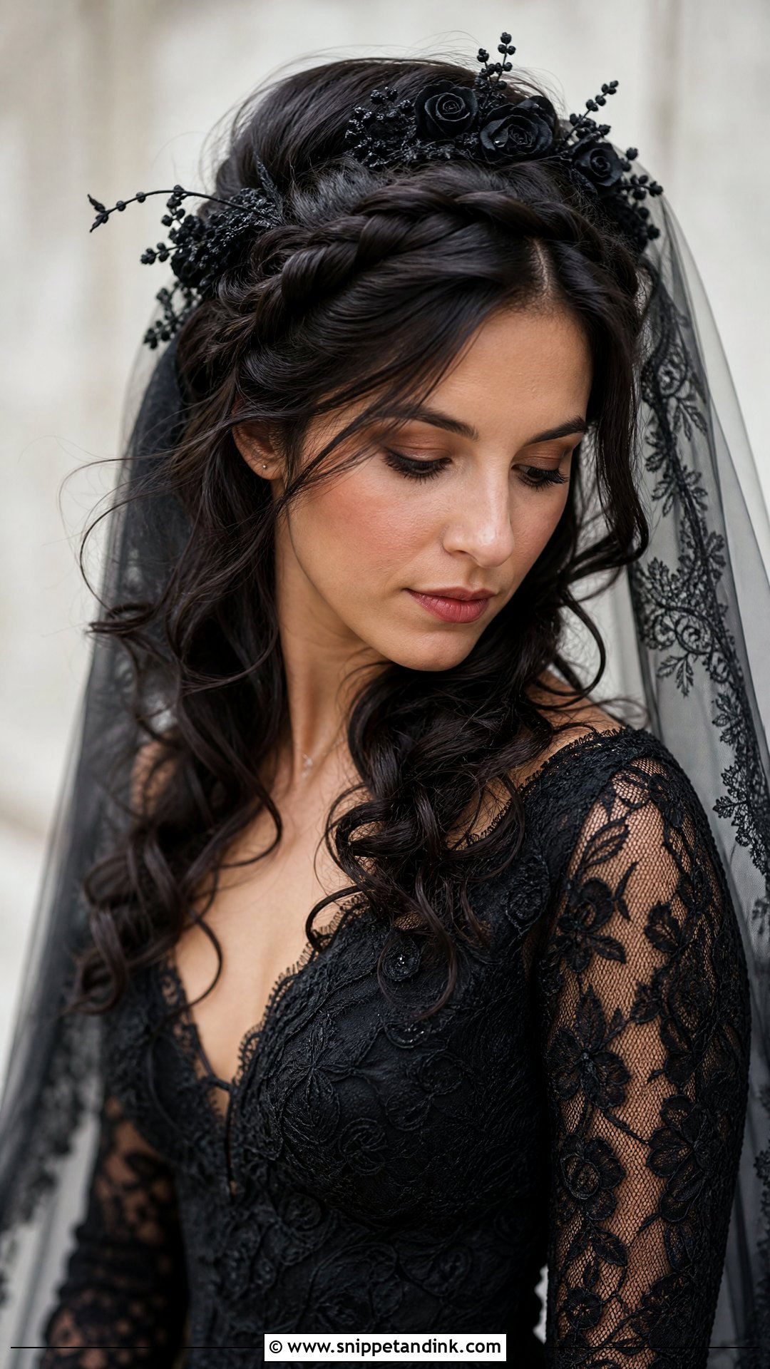 Gothic Braided Crown Bridal Hair - Snippet and Ink - 15 Goth Bridal Hair Ideas