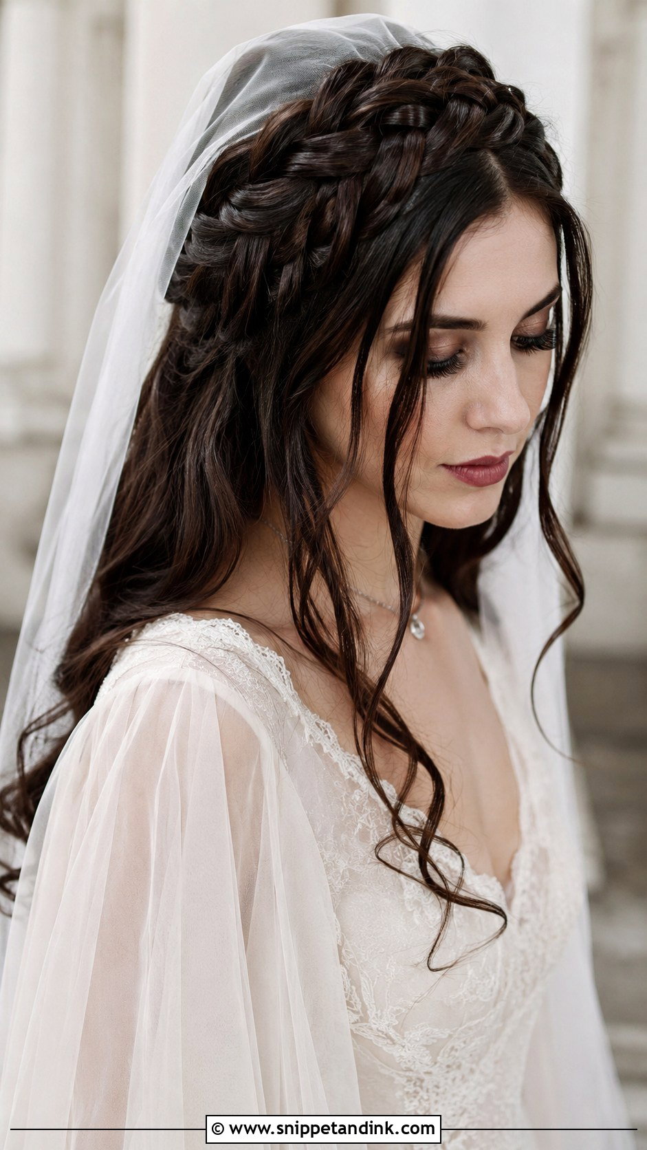 Gothic Braided Halo With Veil - Snippet and Ink - 25 Gothic Wedding Hairstyles