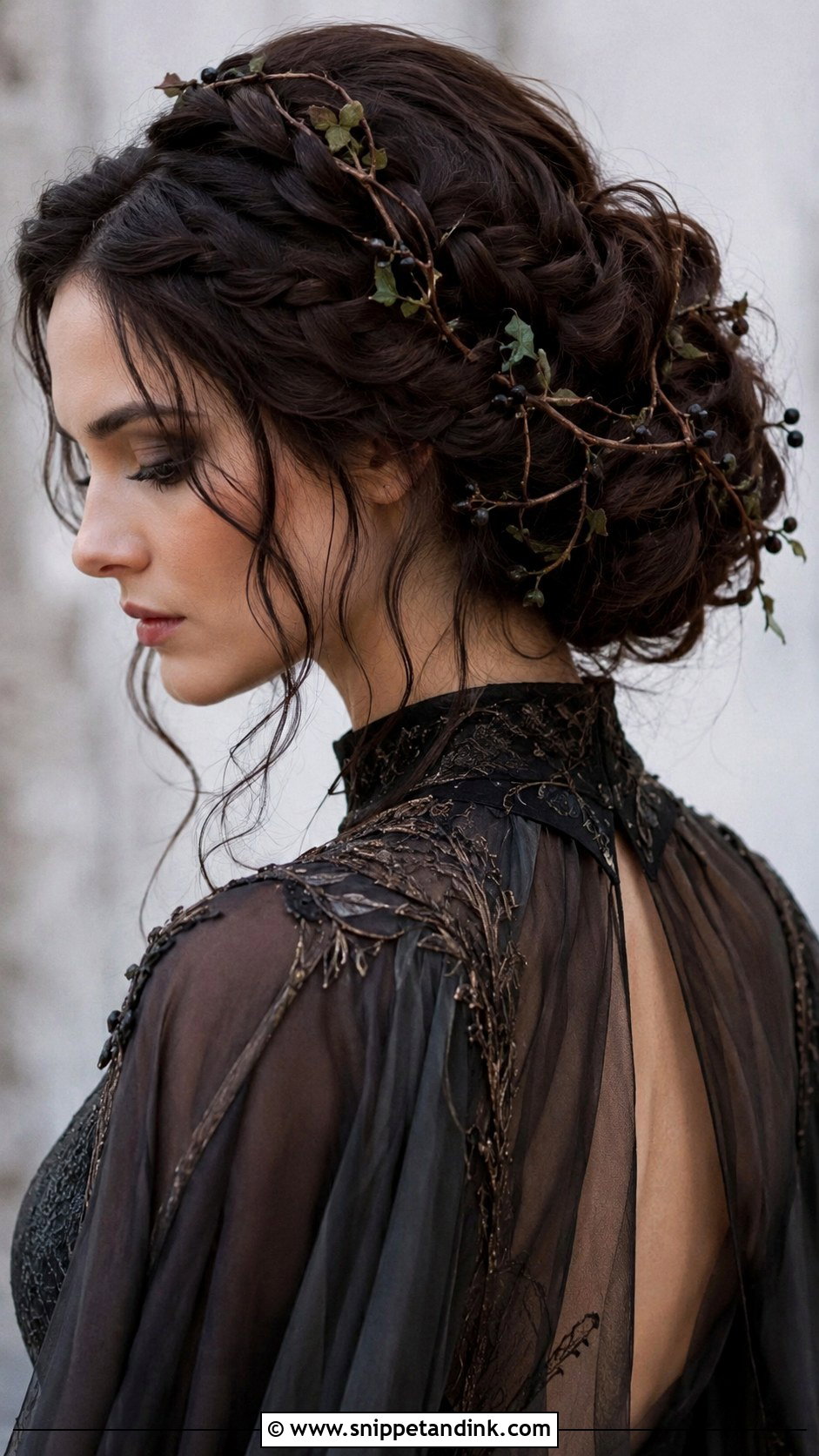 Gothic Braided Updo With Vines - Snippet and Ink - 25 Gothic Wedding Hairstyles