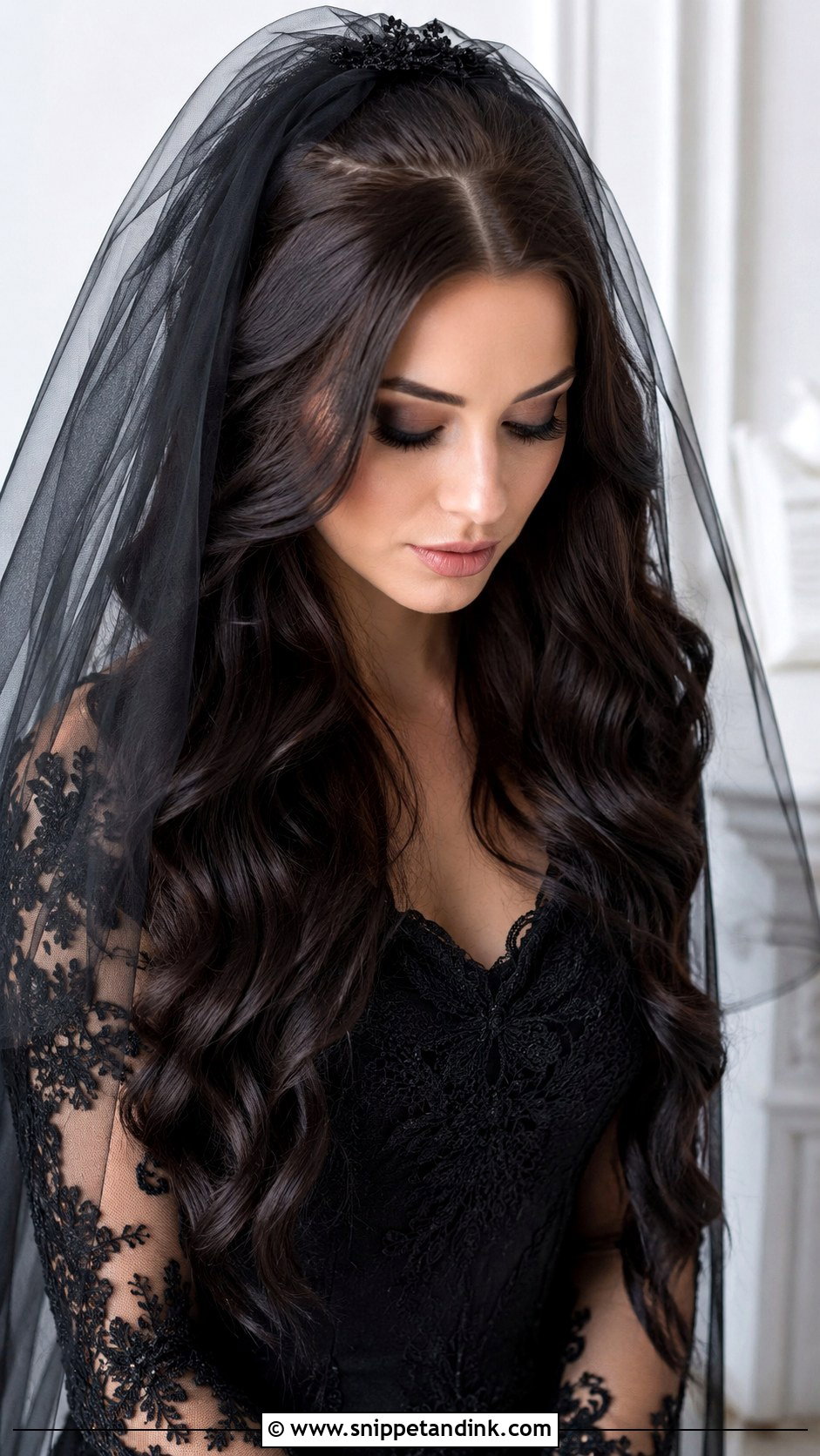 Gothic Bridal Black Veil Hair - Snippet and Ink - 20 Gothic Bridal Hair Ideas