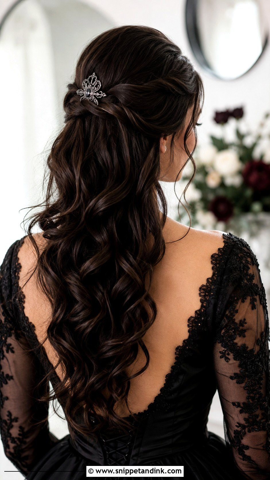 Gothic Bridal Half Up Hair - Snippet and Ink - 20 Gothic Bridal Hair Ideas
