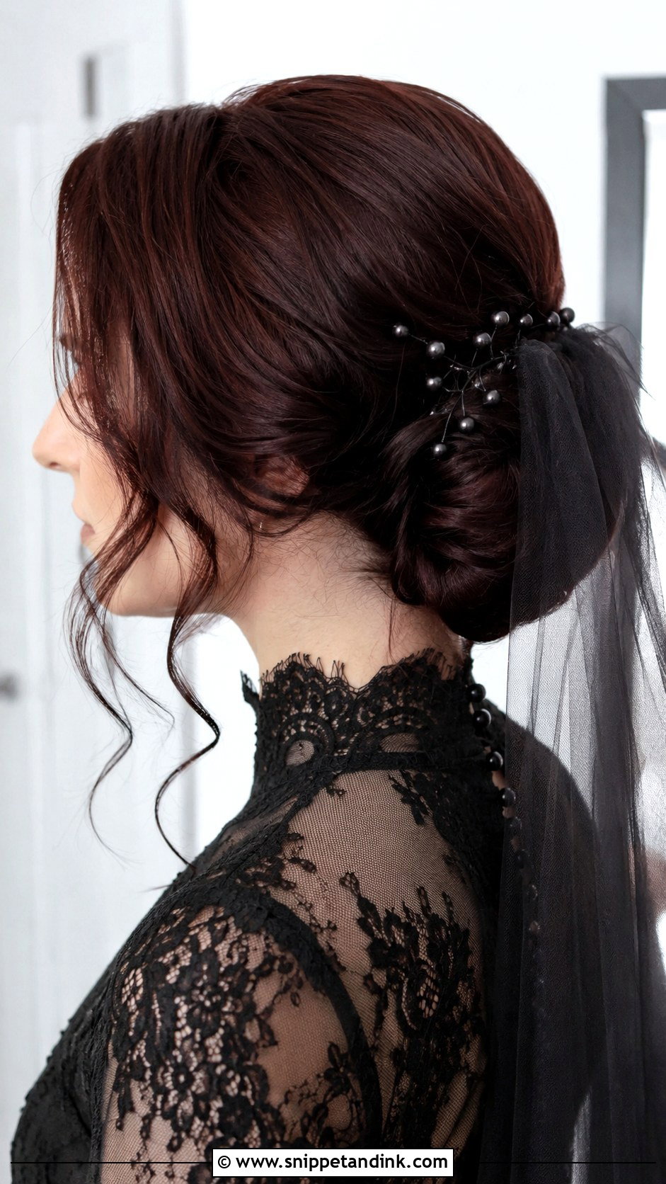 Gothic Bridal Low Bun - Snippet and Ink - 20 Gothic Bridal Hair Ideas