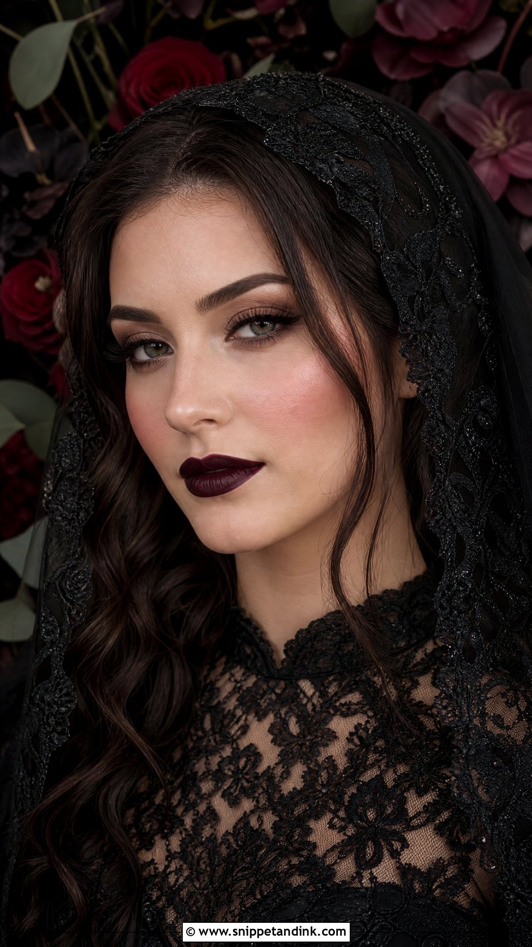 Gothic Bridal Makeup With Black Cherry Lip - Snippet and Ink - 20 Gothic Wedding Makeup Brides