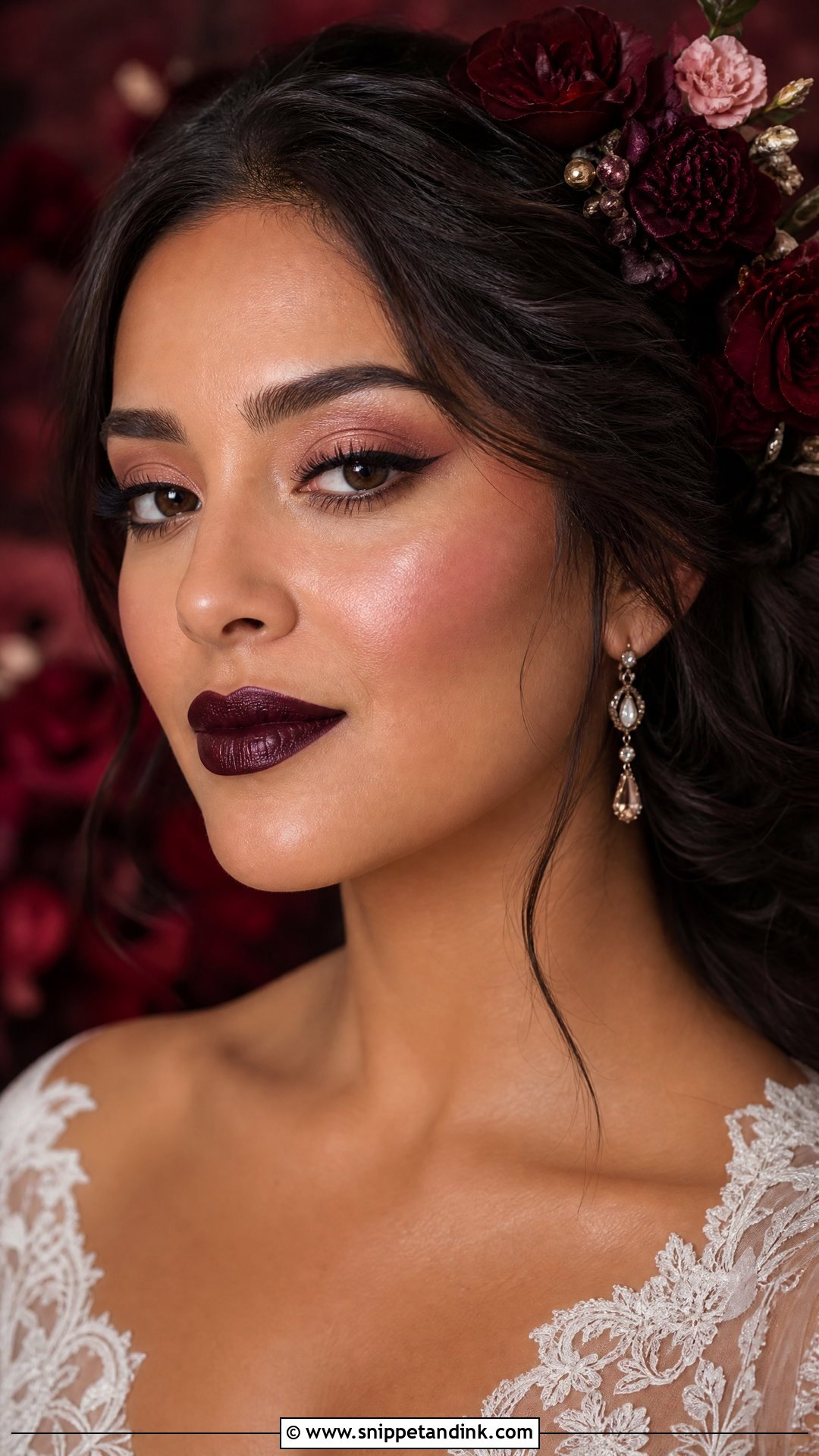Gothic Bridal Makeup With Black Cherry Lips - Snippet and Ink - 25 Gothic Bridal Makeup Ideas