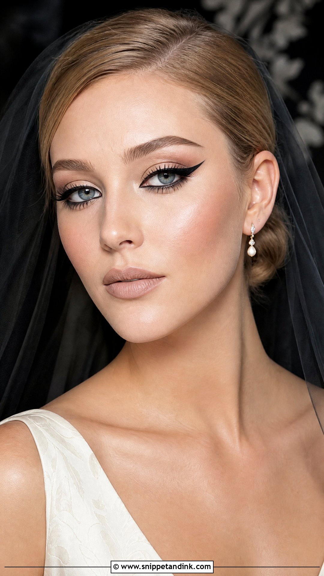 Gothic Bridal Makeup With Black Eyeliner And Nude Lips - Snippet and Ink - 25 Gothic Bridal Makeup Ideas