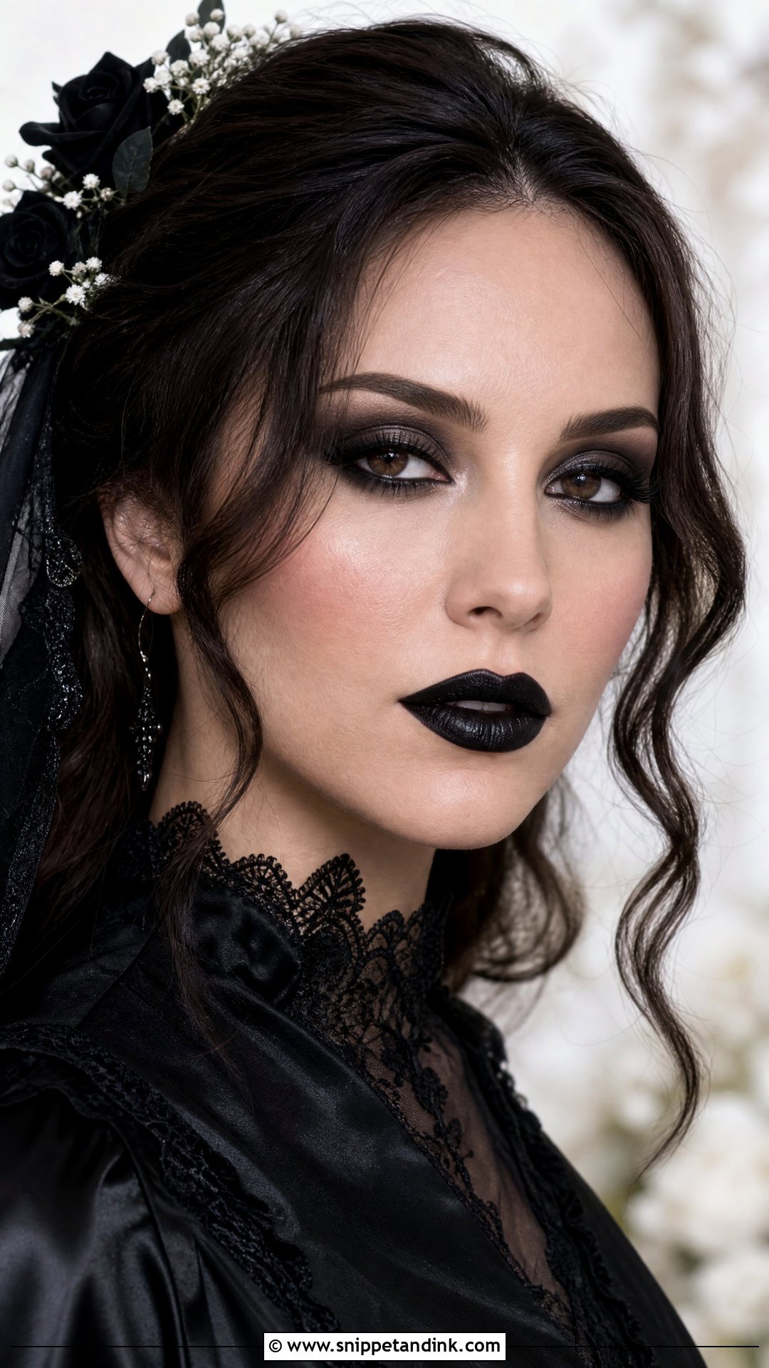 Gothic Bridal Makeup With Black Lipstick - Snippet and Ink - 25 Gothic Wedding Makeup Ideas