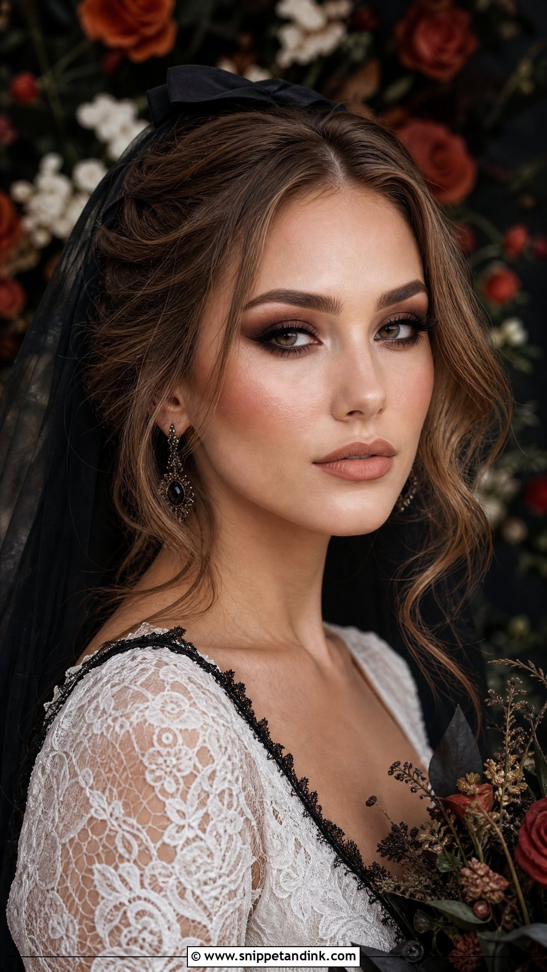 Gothic Bridal Makeup With Brown Smokey Eye - Snippet and Ink - 20 Gothic Wedding Makeup Brides