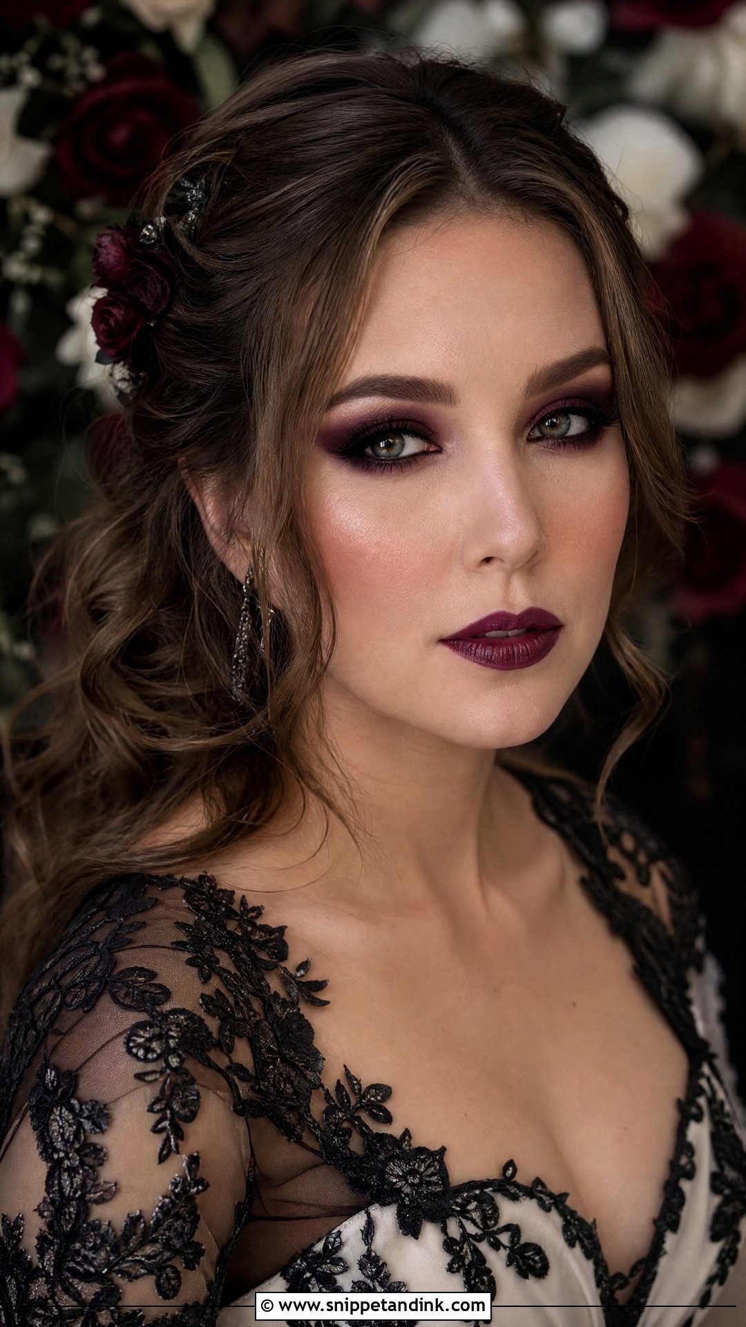 Gothic Bridal Makeup With Burgundy Eyes - Snippet and Ink - 20 Gothic Wedding Makeup Brides
