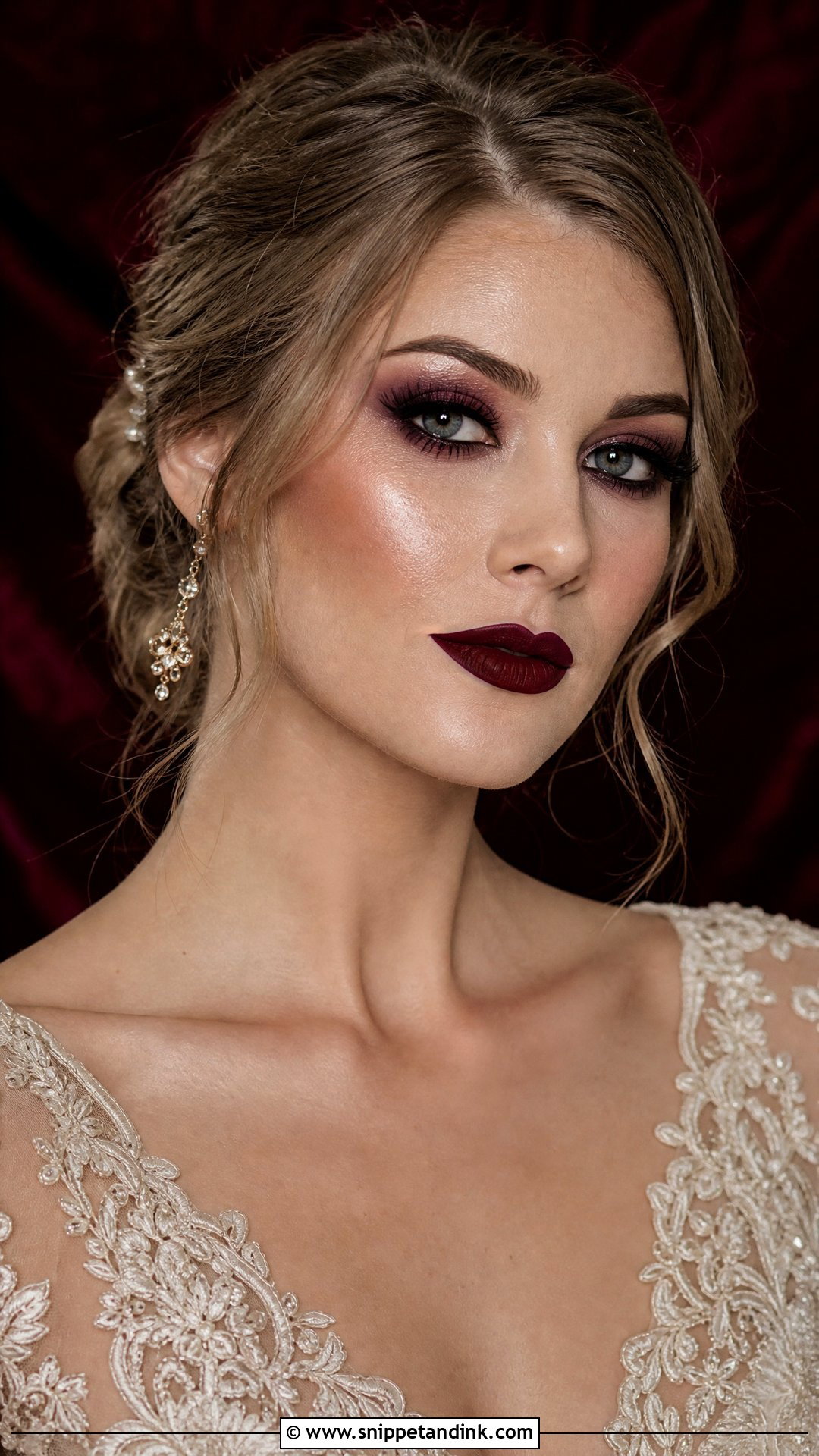 Gothic Bridal Makeup With Burgundy Lips - Snippet and Ink - 25 Gothic Bridal Makeup Ideas