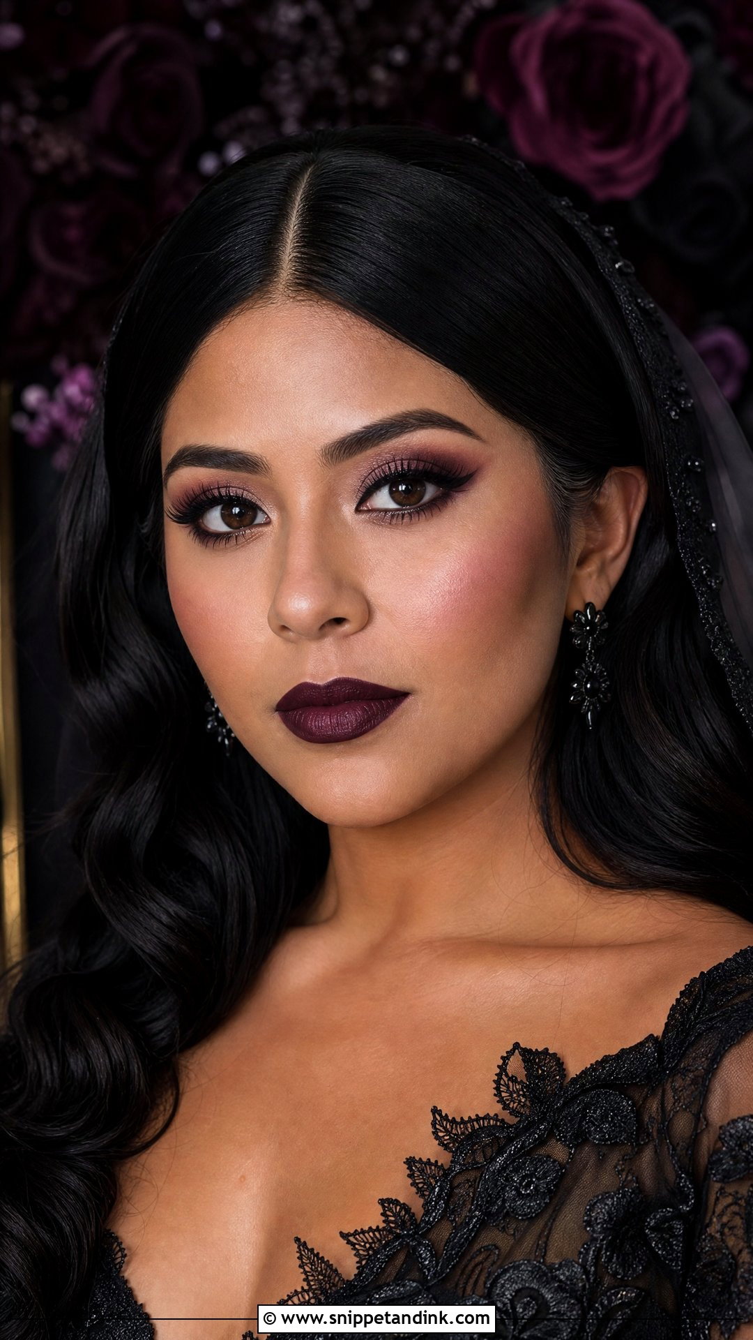 Gothic Bridal Makeup With Plum Lip - Snippet and Ink - 20 Gothic Wedding Makeup Brides