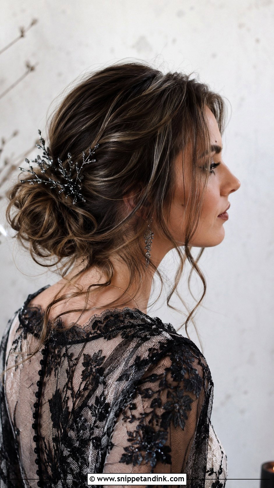 Gothic Bridal Messy Bun - Snippet and Ink - 20 Gothic Bridal Hair Ideas
