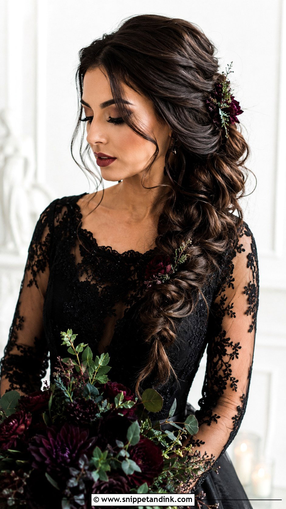 Gothic Bridal Side Braid - Snippet and Ink - 20 Gothic Bridal Hair Ideas