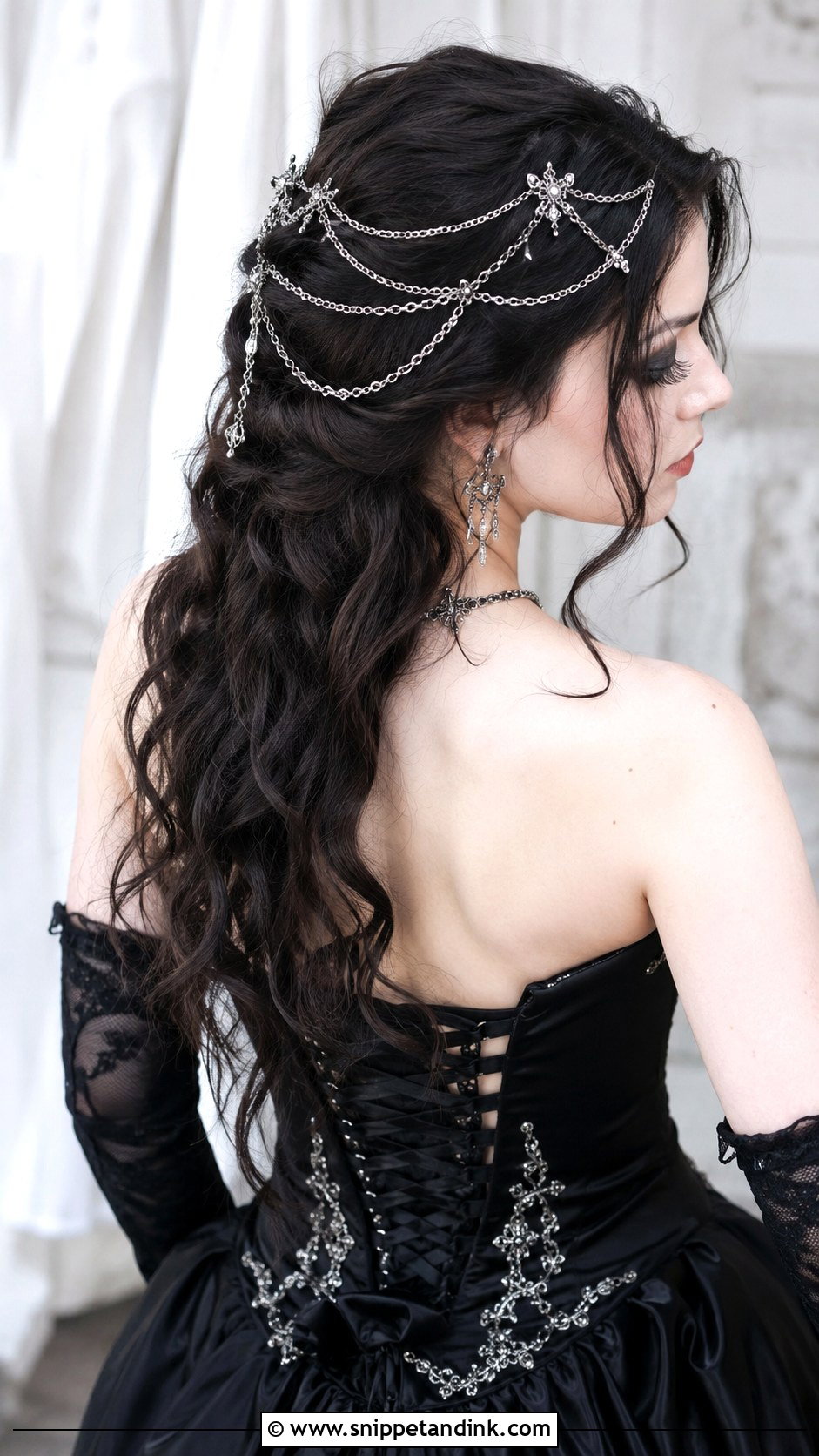 Gothic Bridal Silver Chain Hair - Snippet and Ink - 20 Gothic Bridal Hair Ideas