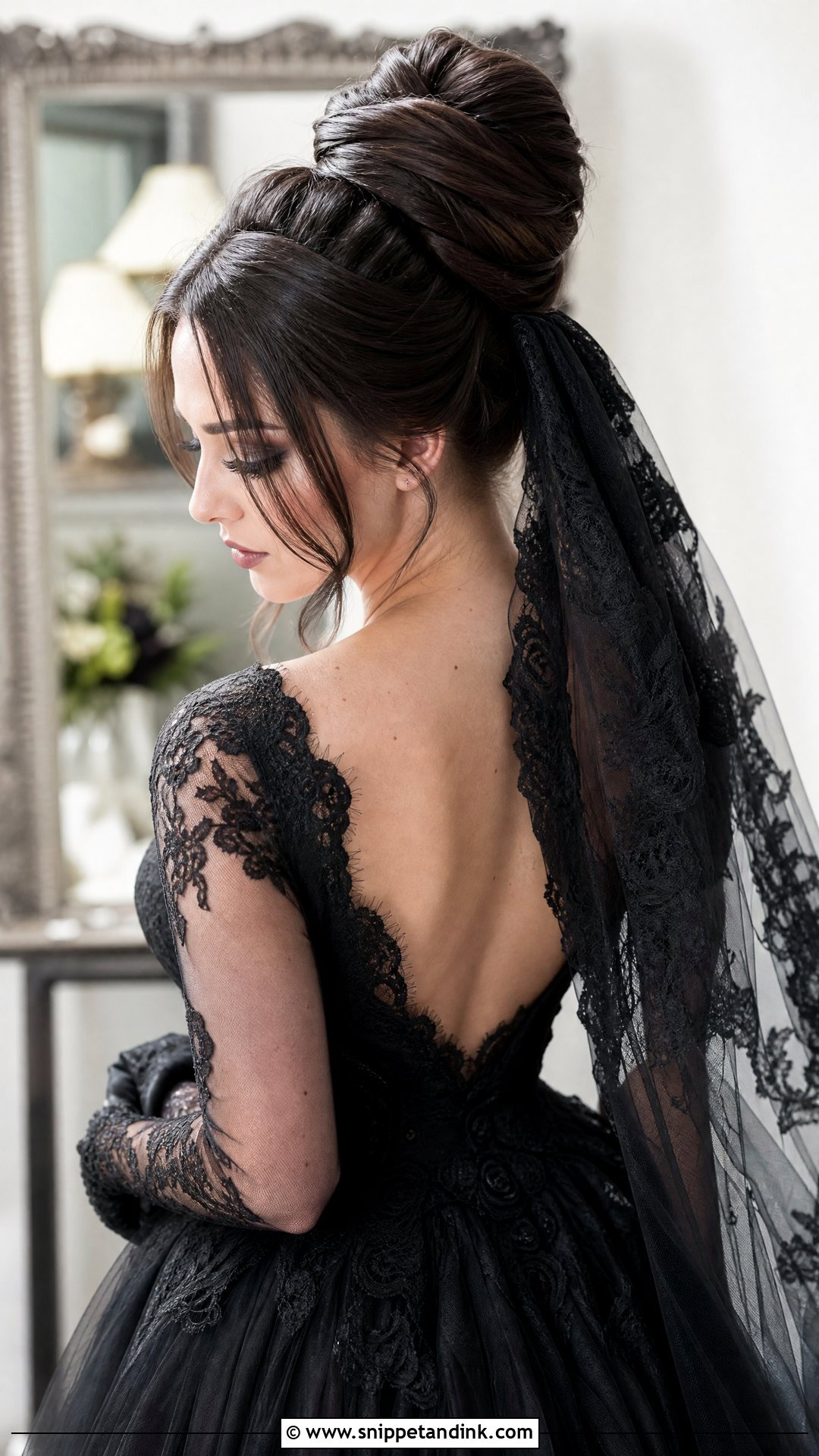 Gothic Bun Bridal Hair - Snippet and Ink - 15 Goth Bridal Hair Ideas