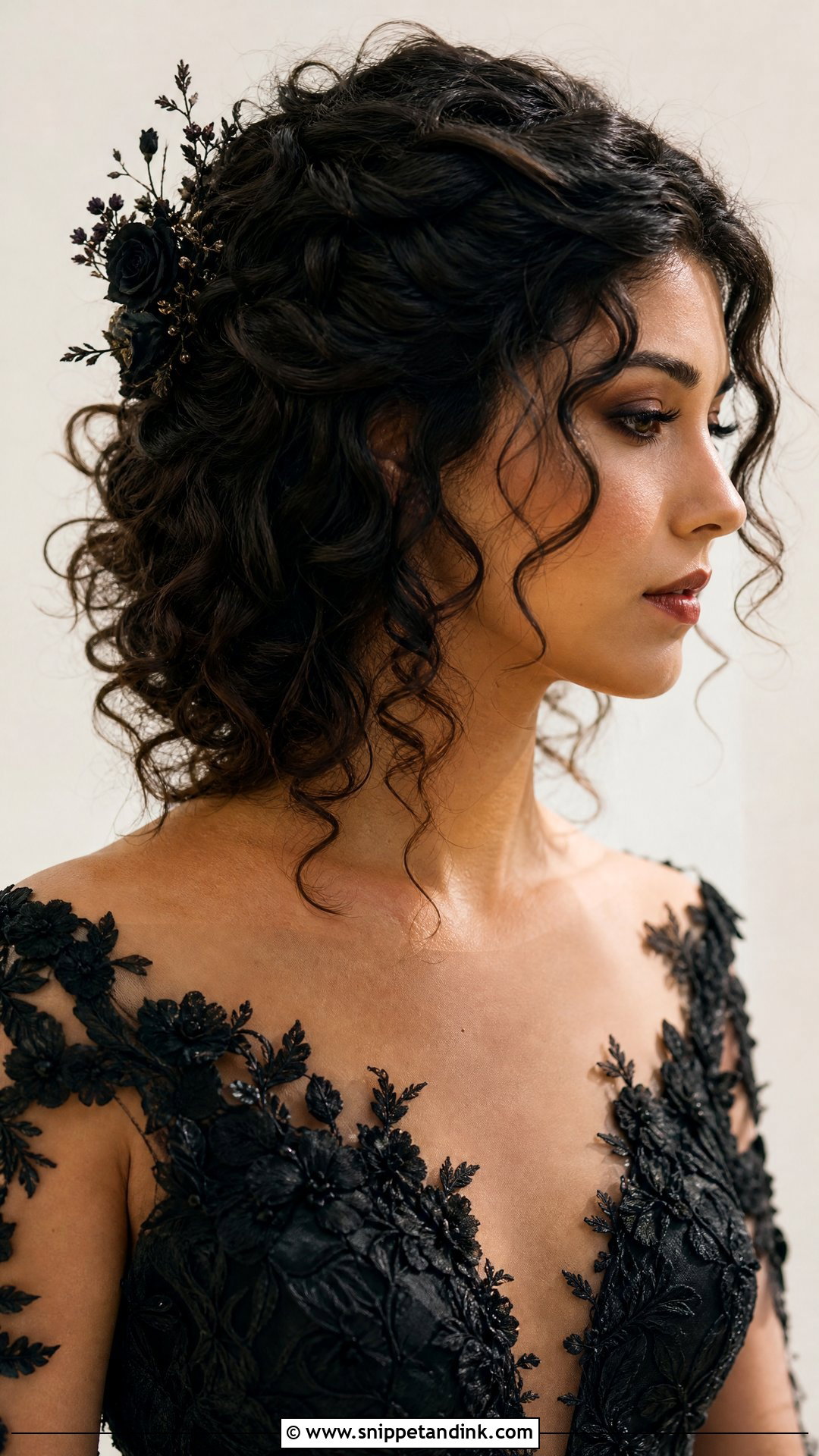 Gothic Curly Bridal Hair - Snippet and Ink - 15 Goth Bridal Hair Ideas