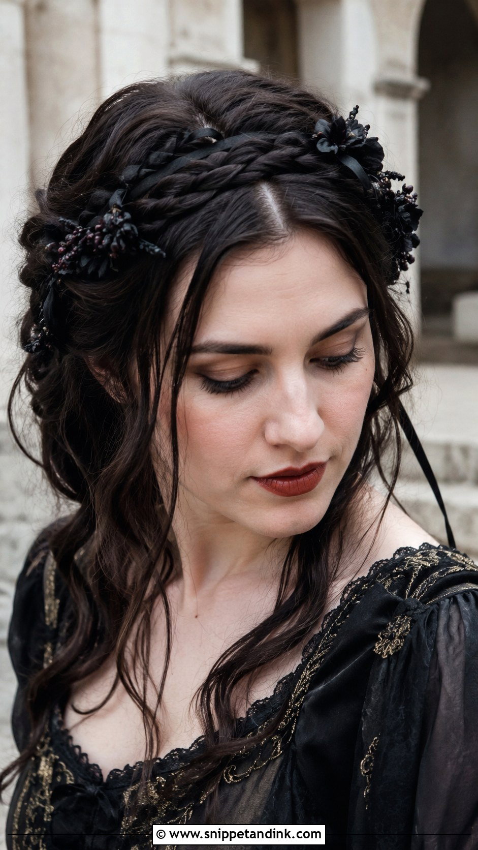 Gothic Double Braid Crown - Snippet and Ink - 25 Gothic Wedding Hairstyles