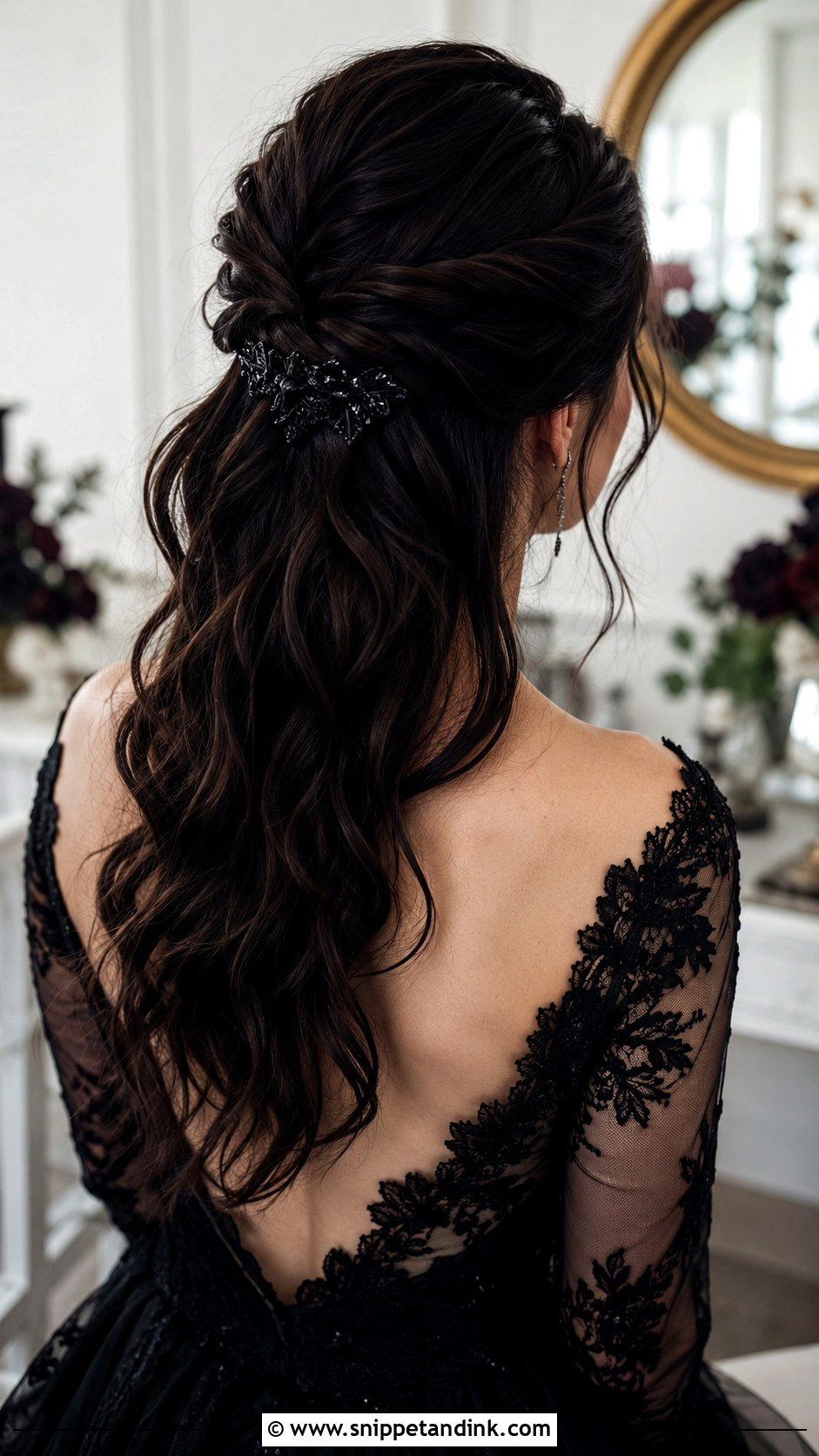 Gothic Half Up Half Down With Twists - Snippet and Ink - 20 Gothic Wedding Hair Ideas