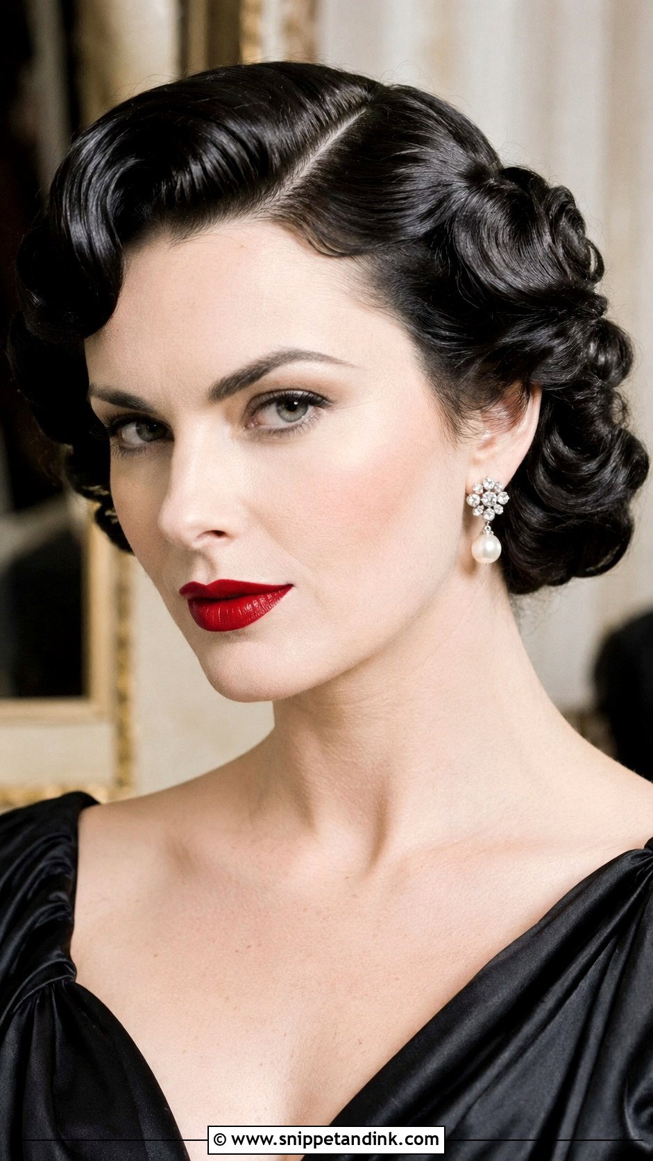 Gothic Pin Curls With Side Part - Snippet and Ink - 25 Gothic Wedding Hairstyles