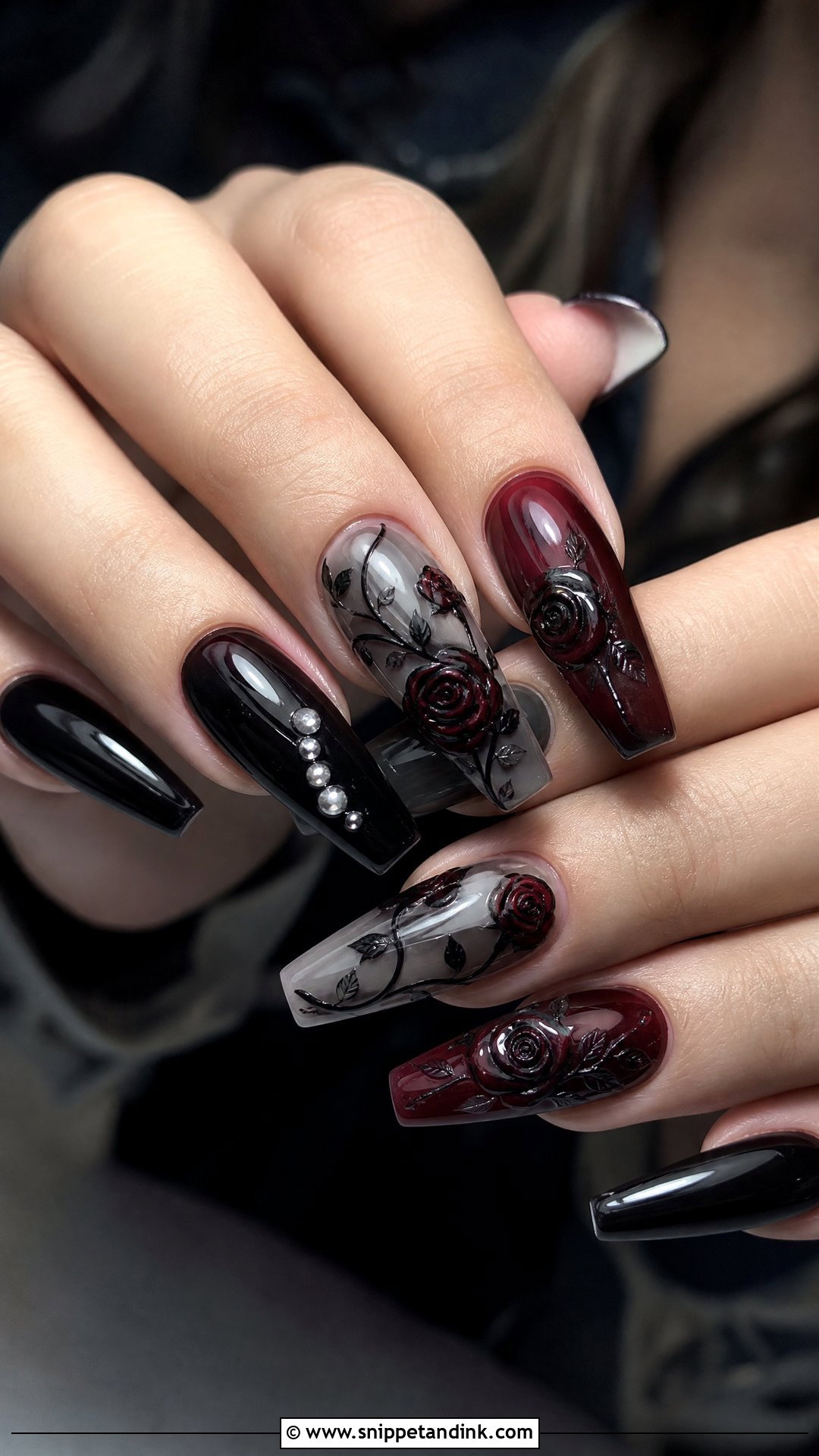 Gothic Rose Wedding Nails - Snippet and Ink - 25 Goth Wedding Nails