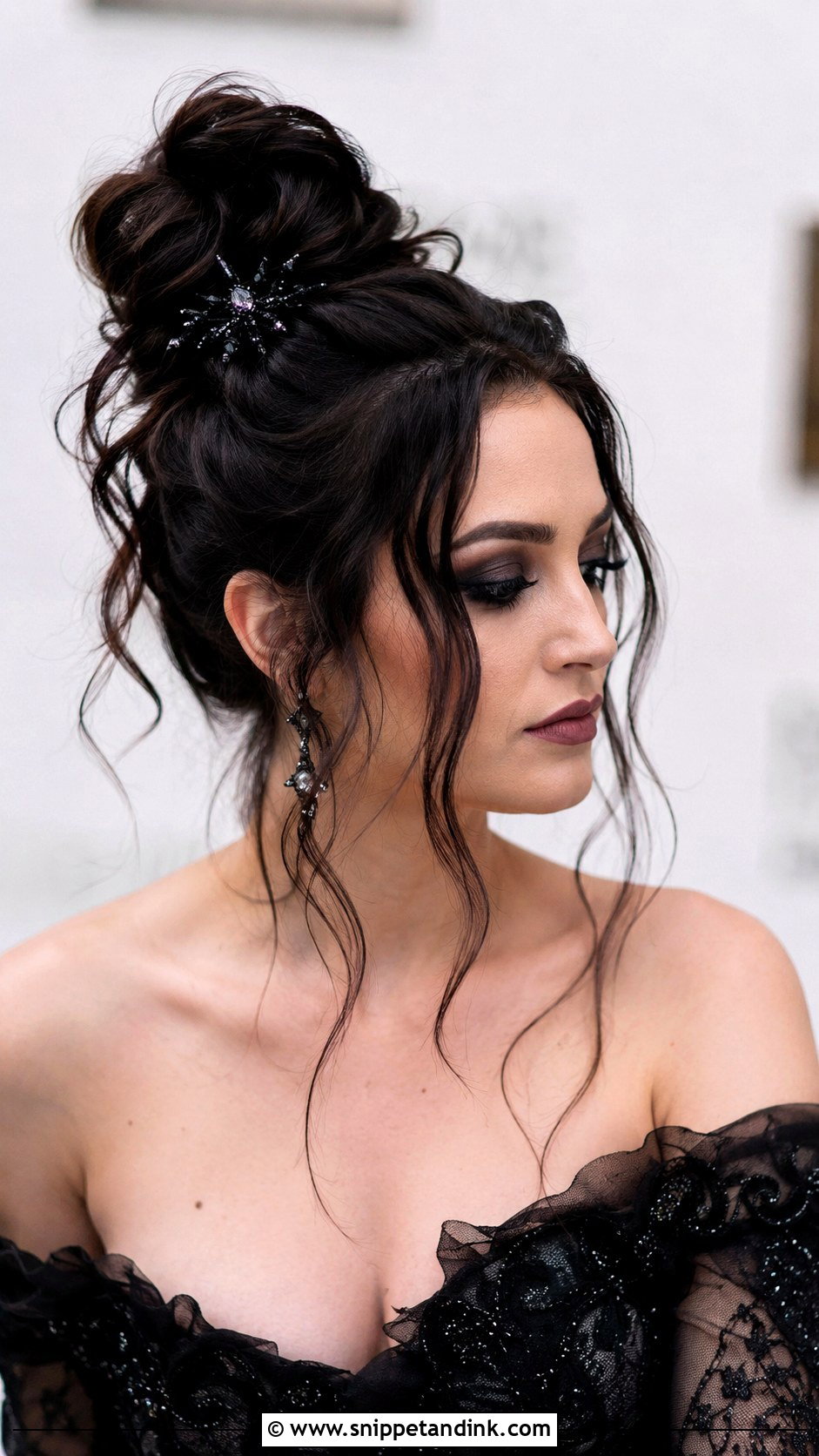 Gothic Top Knot With Loose Strands - Snippet and Ink - 25 Gothic Wedding Hairstyles