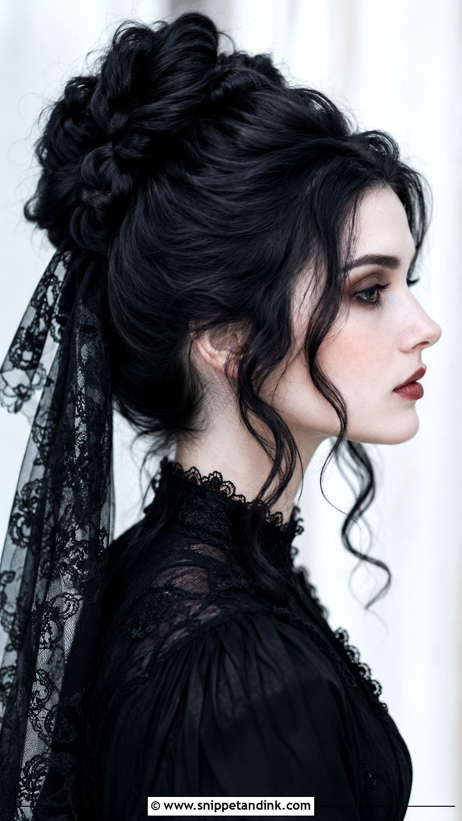Gothic Victorian Updo With Lace Veil - Snippet and Ink - 25 Gothic Wedding Hairstyles
