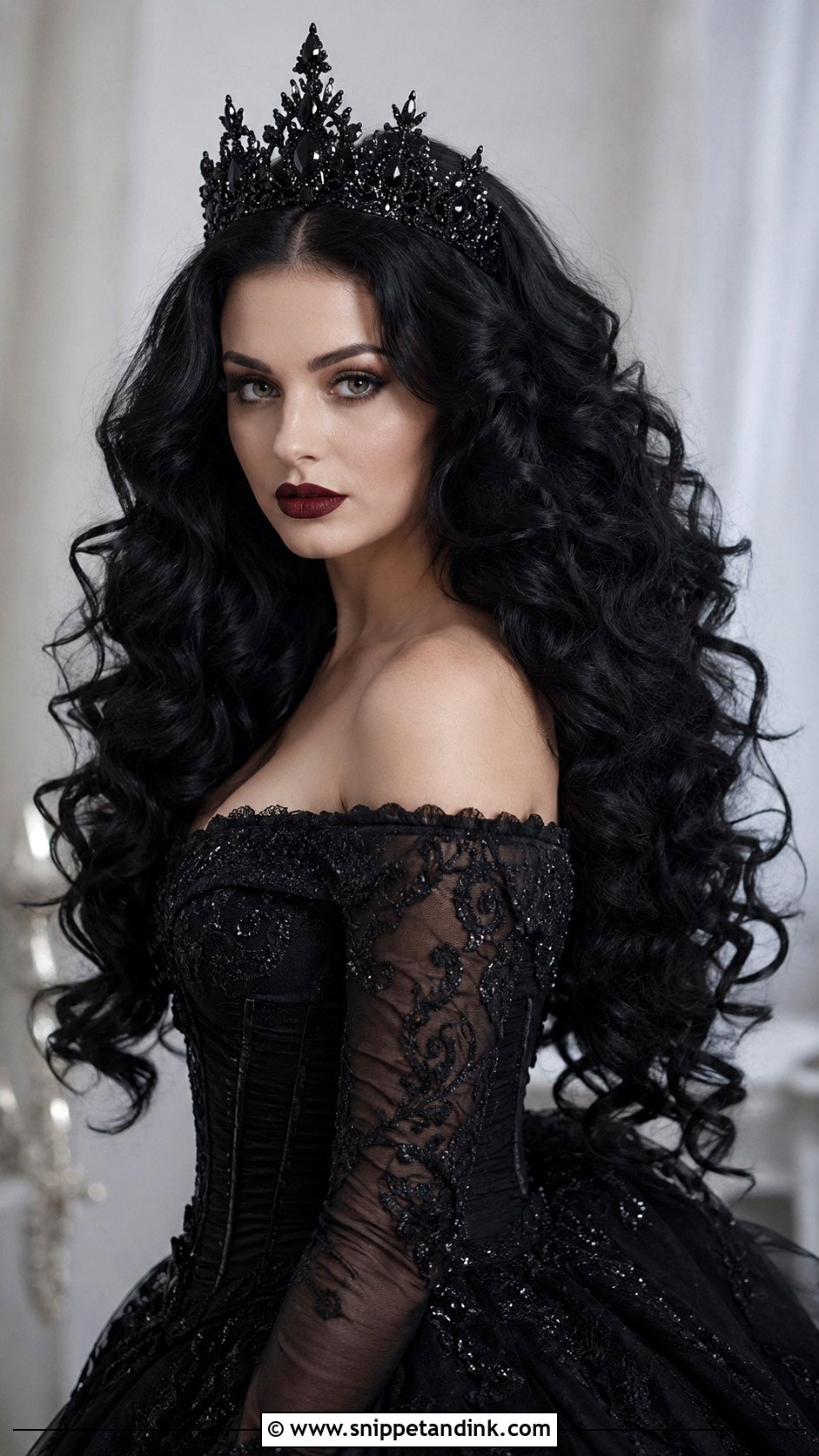 Gothic Voluminous Curls With Tiara - Snippet and Ink - 25 Gothic Wedding Hairstyles