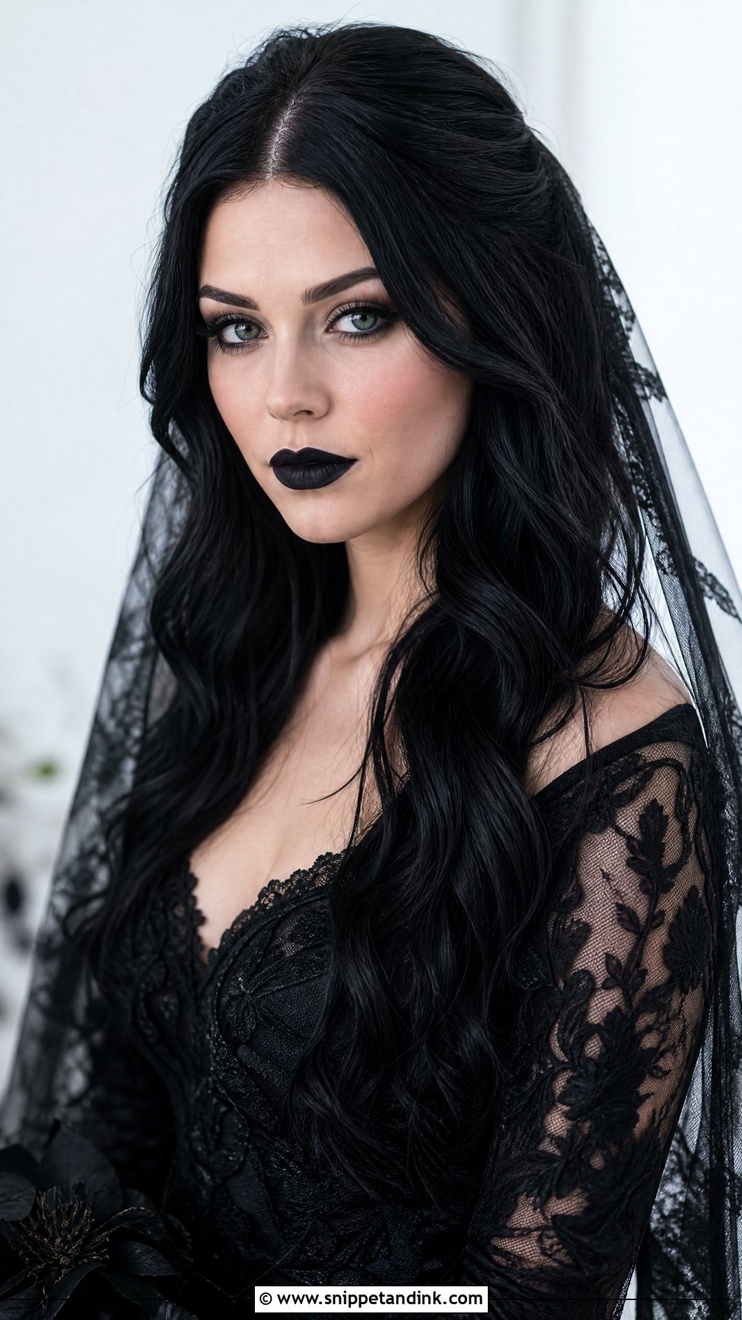 Gothic Waves Bridal Hair - Snippet and Ink - 15 Goth Bridal Hair Ideas
