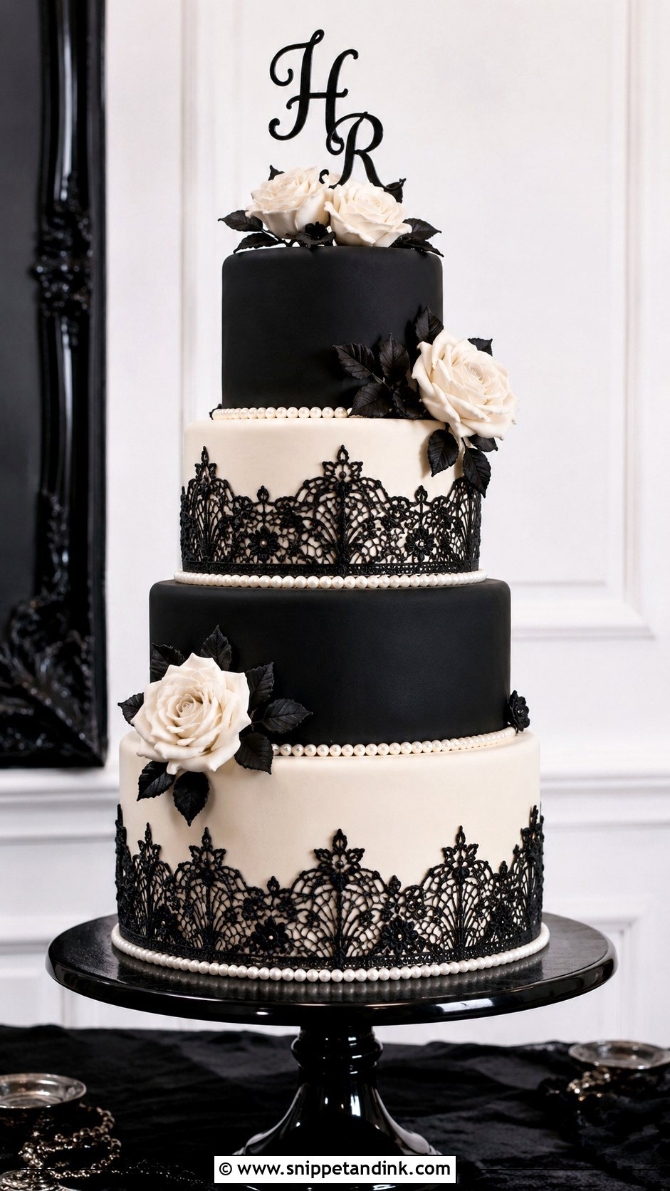 Gothic Wedding Cake With Black And White - Snippet and Ink - 20 Goth Wedding Cake Ideas