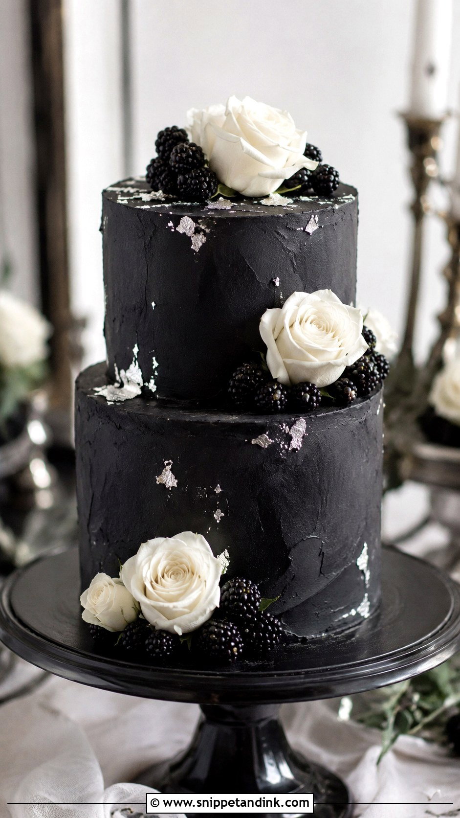 Gothic Wedding Cake With Black Buttercream - Snippet and Ink - 20 Simple Gothic Wedding Cake Ideas