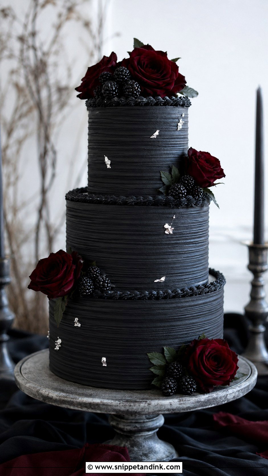 Gothic Wedding Cake With Black Buttercream - Snippet and Ink - 20 Goth Wedding Cake Ideas